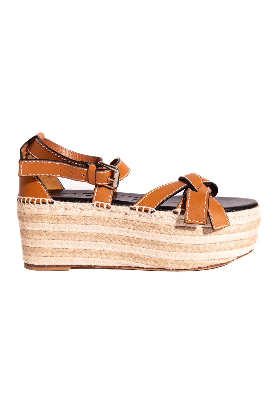 LOEWE Espadrille Tan Leather Platform Sandals (Sz. 40)