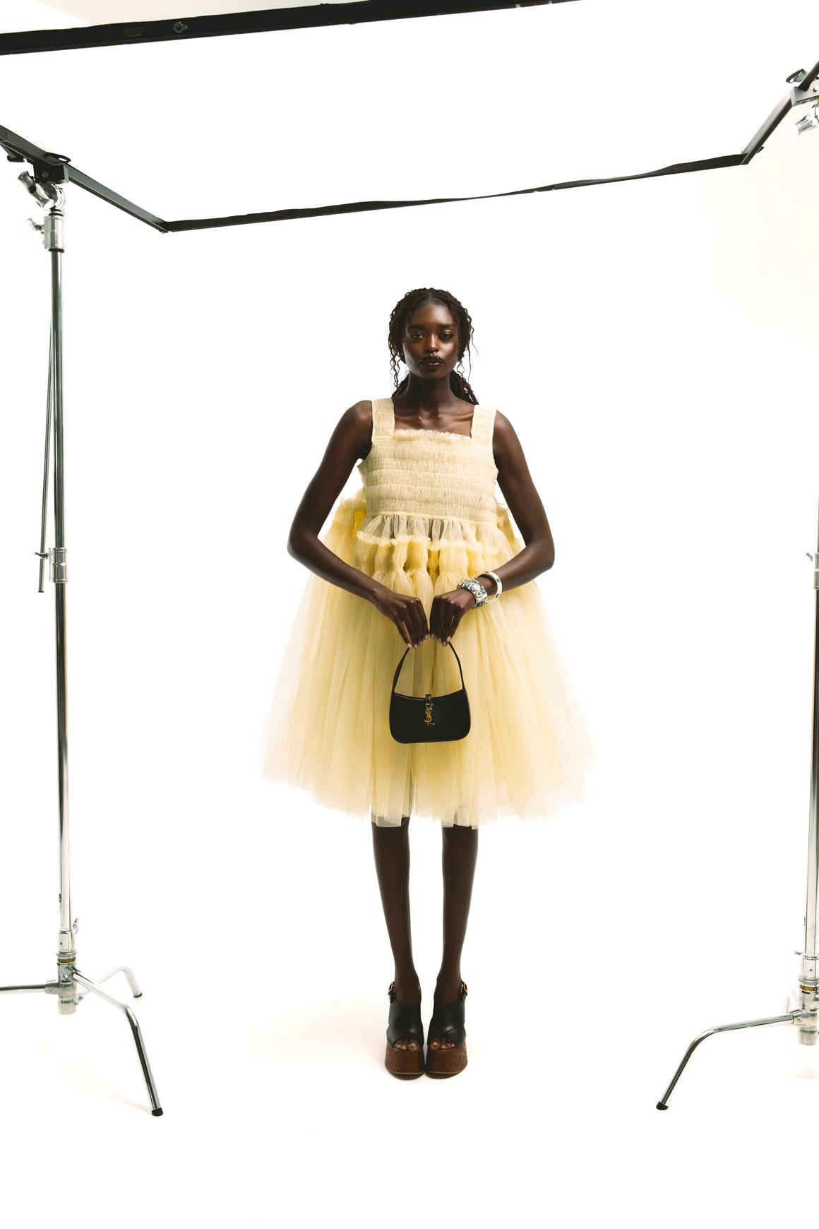 MOLLY GODDARD Yellow "Jamila" Smocked Tulle Dress