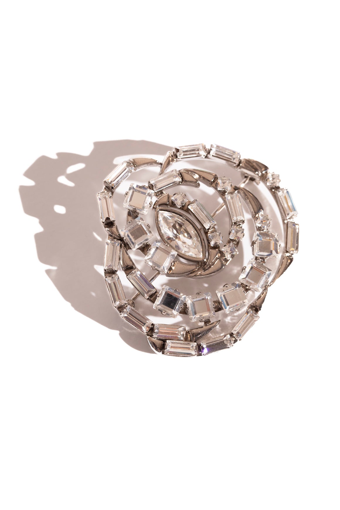 GUCCI Silver & Crystal Floral Brooch