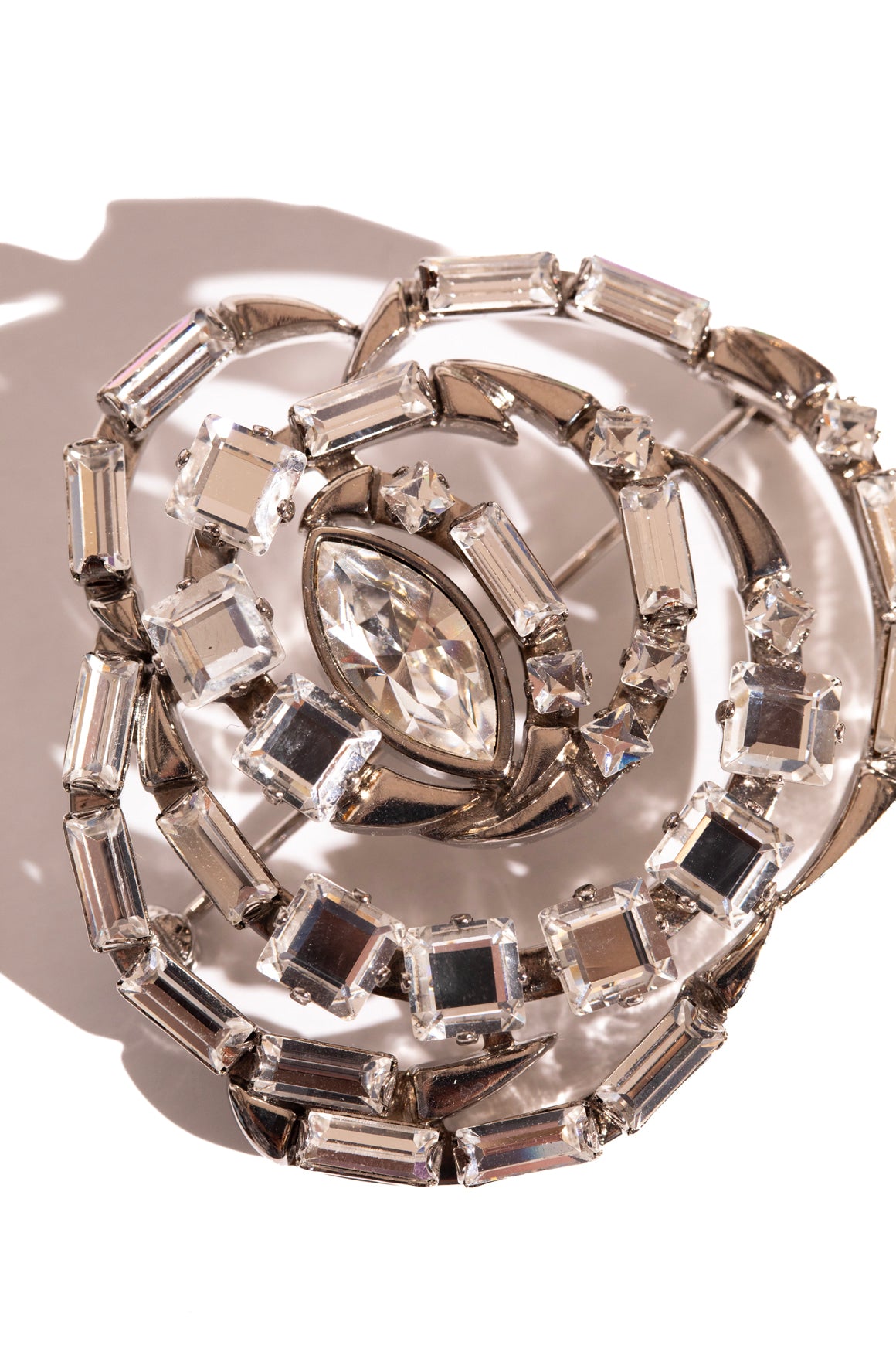 GUCCI Silver & Crystal Floral Brooch