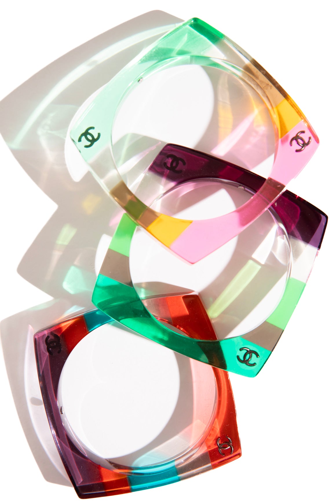 CHANEL 2014 Rainbow Lucite Square Bangles