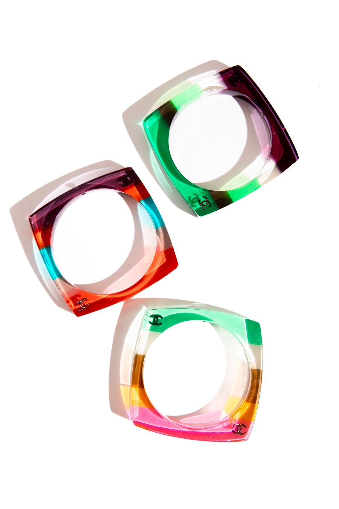 CHANEL 2014 Rainbow Lucite Square Bangles