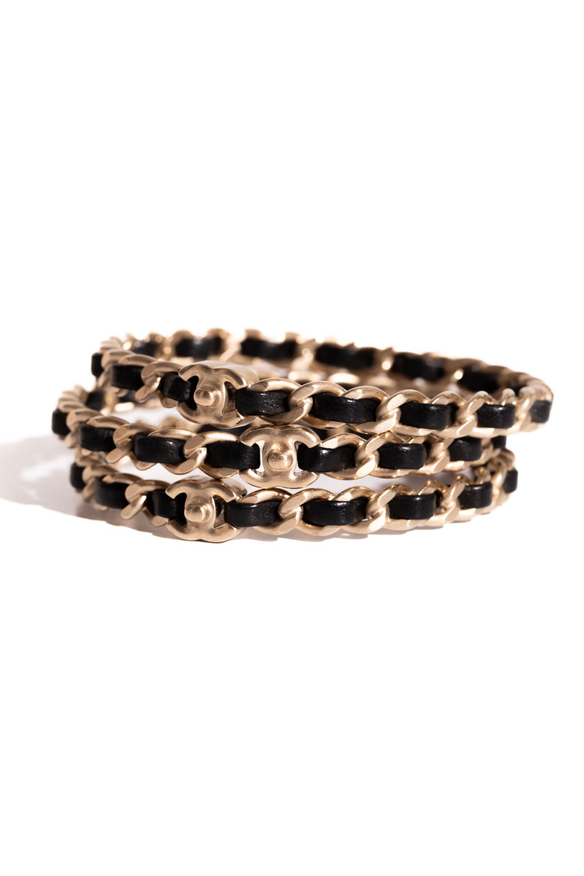 CHANEL 2012 Black Leather Braided Bangles