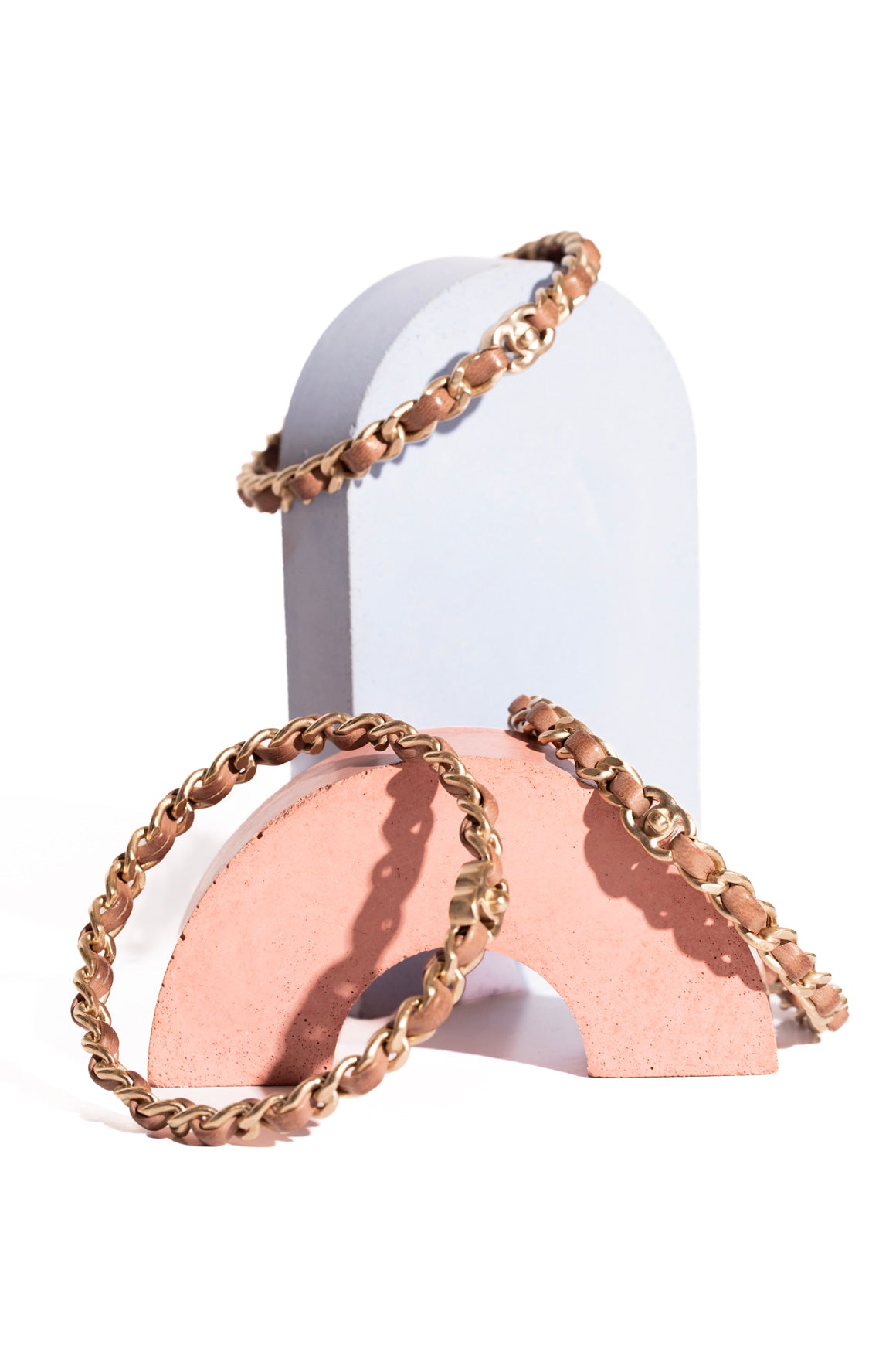 CHANEL Rose Leather Braided Bangles
