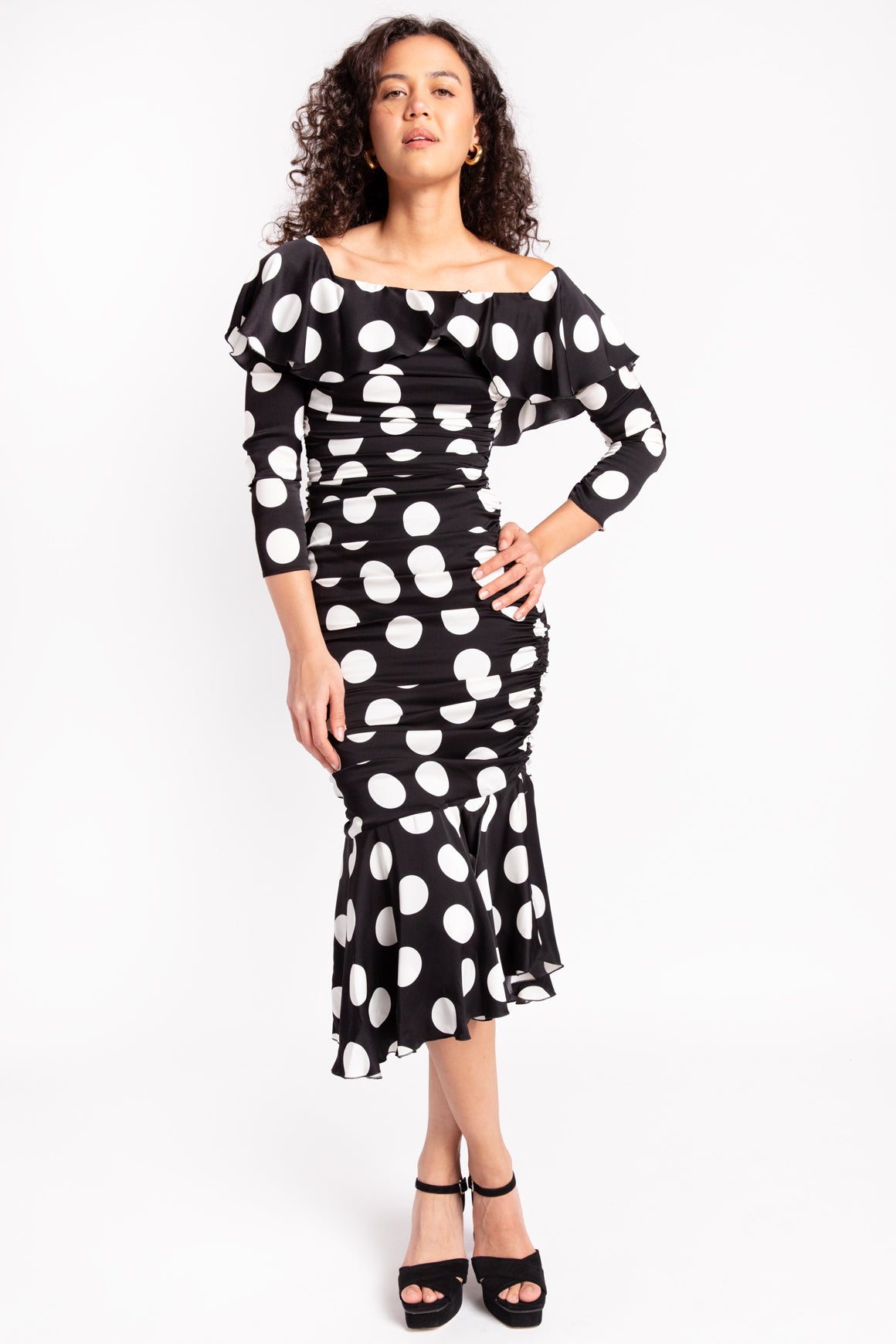 DOLCE & GABBANA Black & White Polka Dot Midi Dress