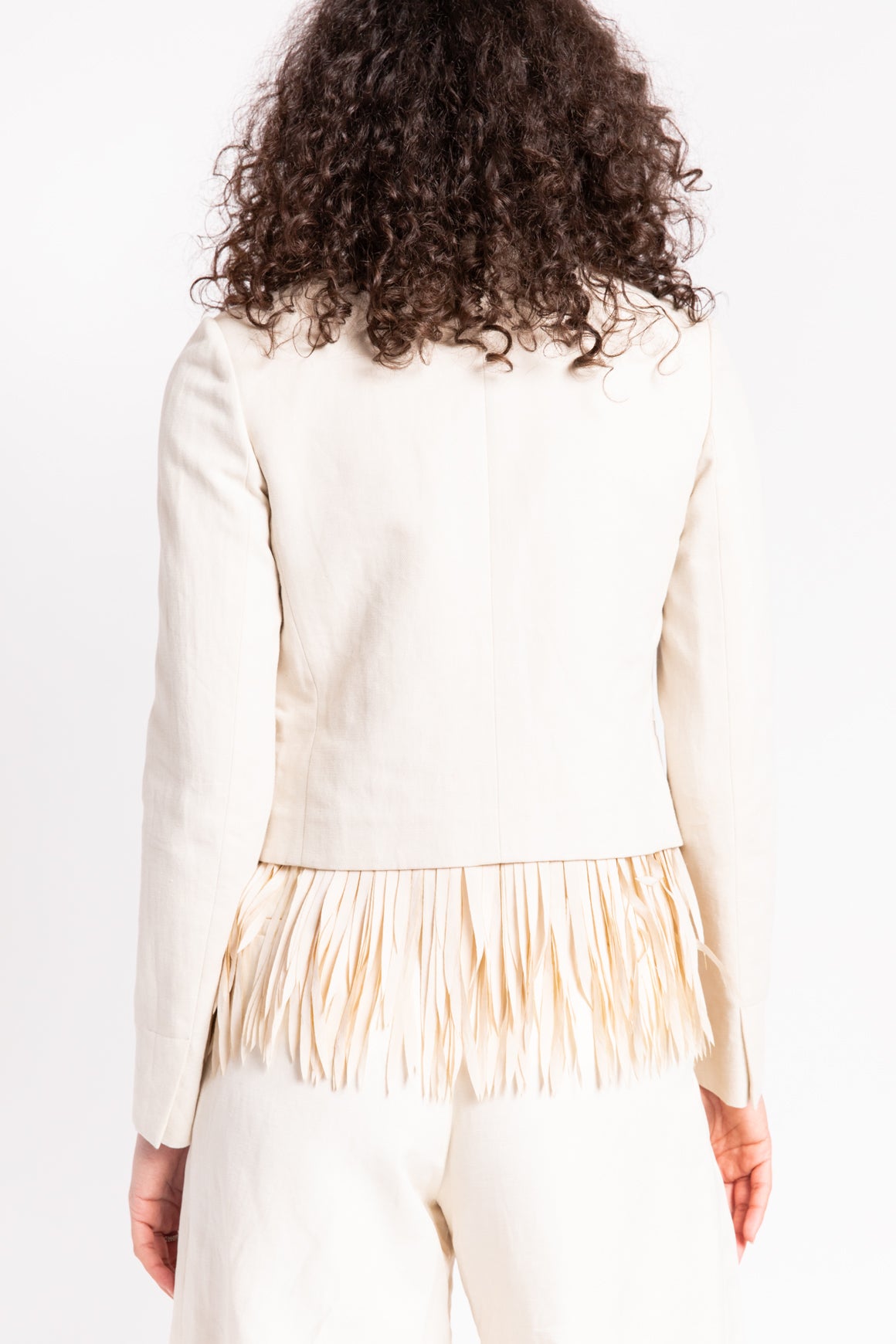BRUNELLO CUCINELLI Cream Cropped Fringe Blazer