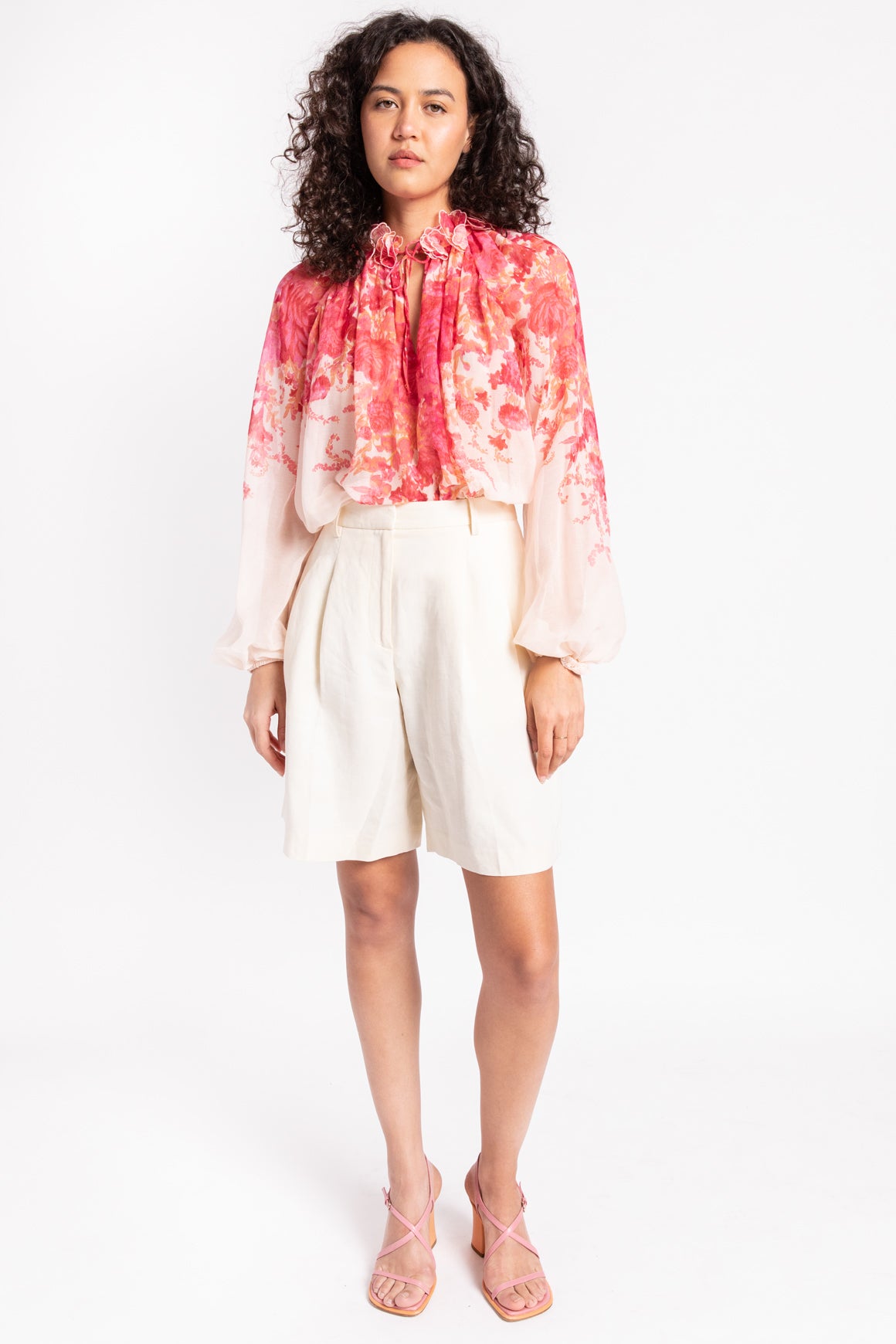 NILI LOTAN Cream Pleated Shorts