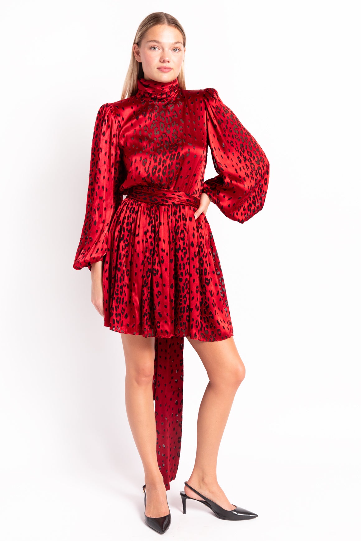 SAINT LAURENT Red Leopard Dress