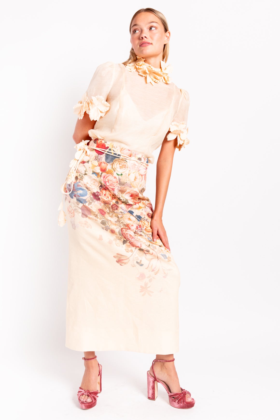 ZIMMERMANN Peach Floral Maxi Skirt