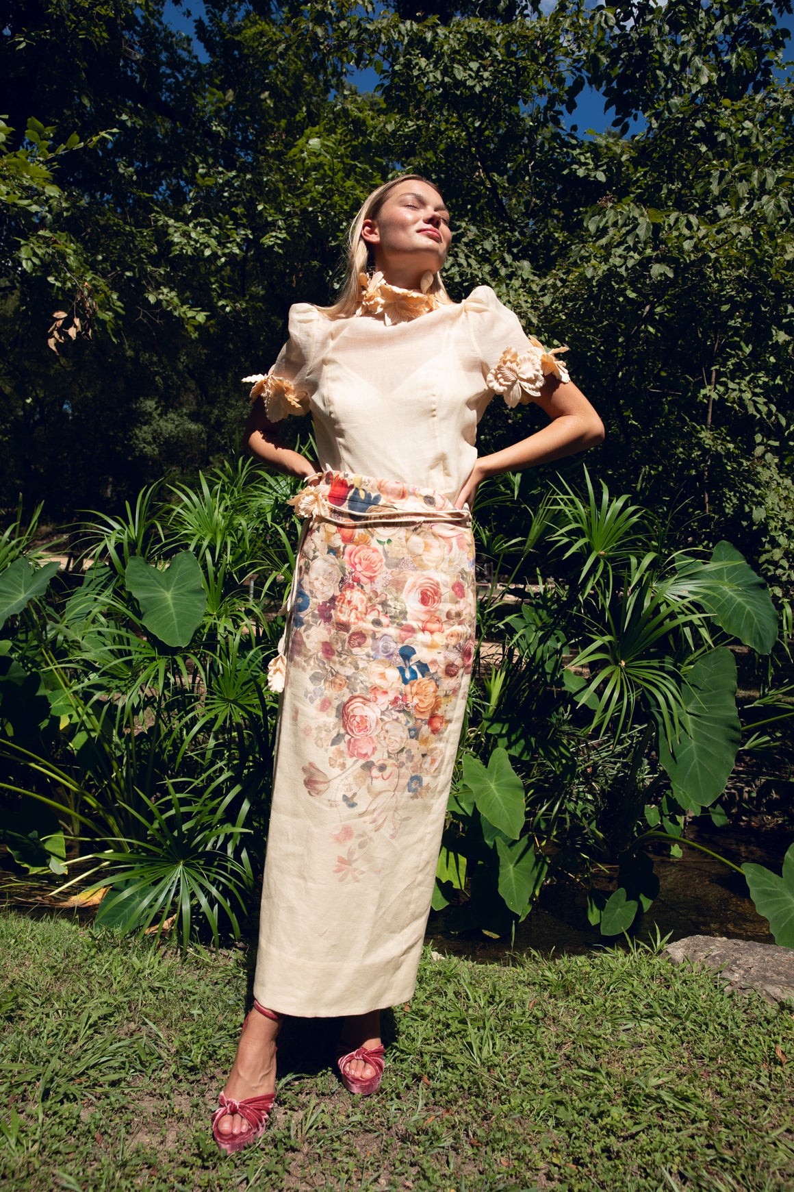 ZIMMERMANN Peach Floral Maxi Skirt