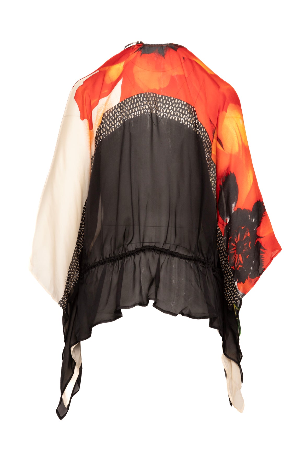 ROBERTO CAVALLI Red White Silk Batwing Blouse (Sz. OS)