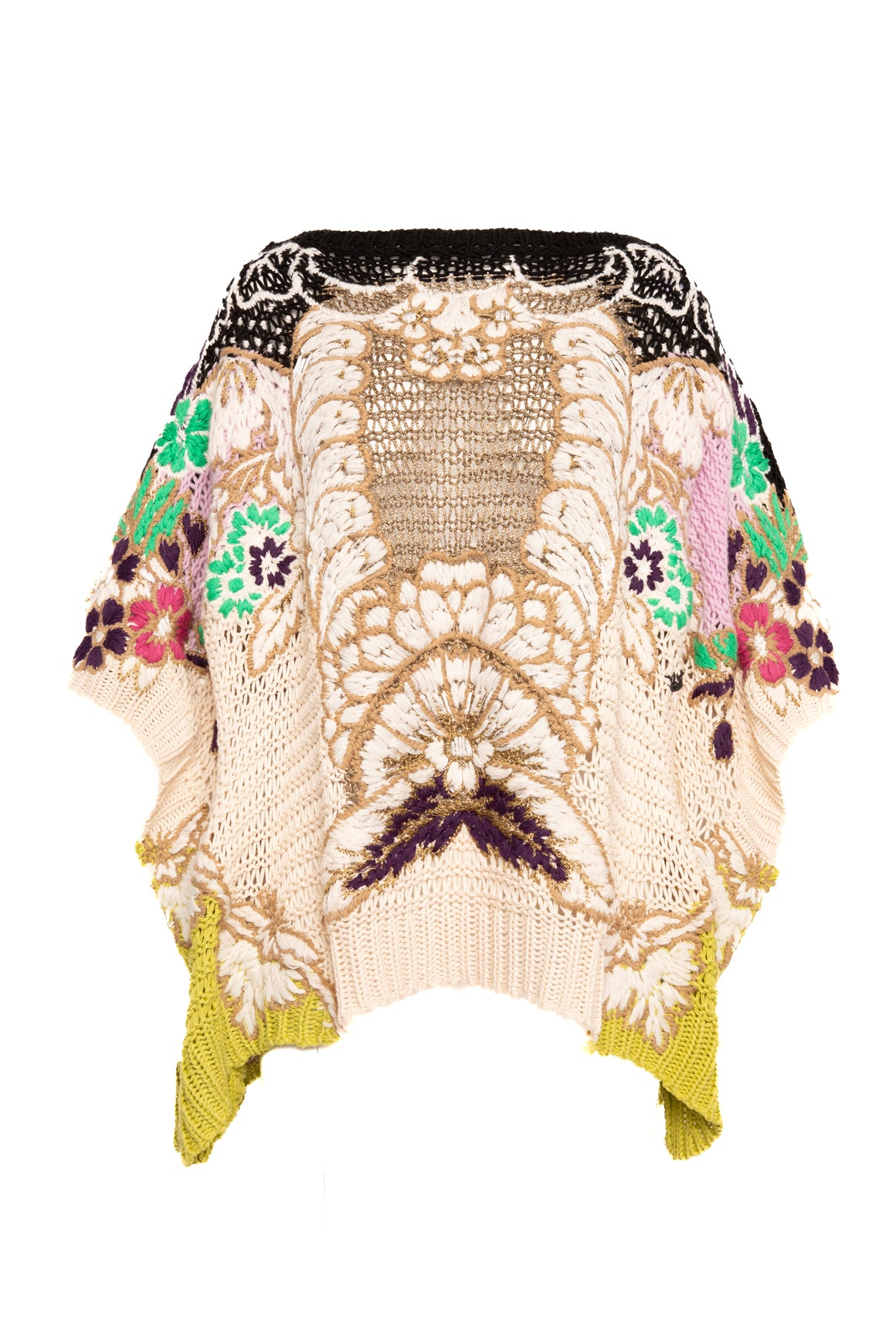 VALENTINO Metallic Crochet Cotton Poncho In Lime/Multi (Sz. S)