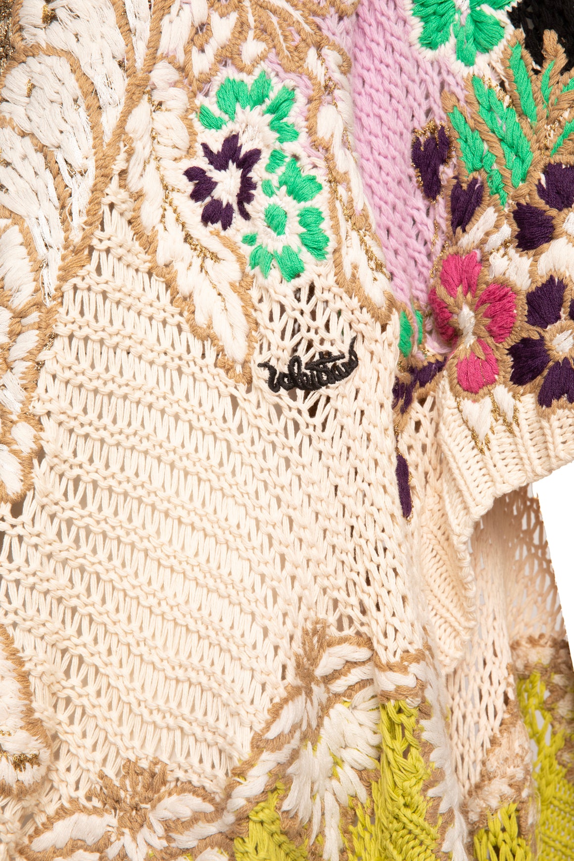 VALENTINO Metallic Crochet Cotton Poncho In Lime/Multi (Sz. S)