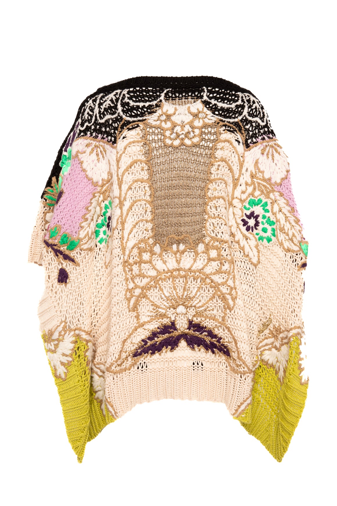 VALENTINO Metallic Crochet Cotton Poncho In Lime/Multi (Sz. S)