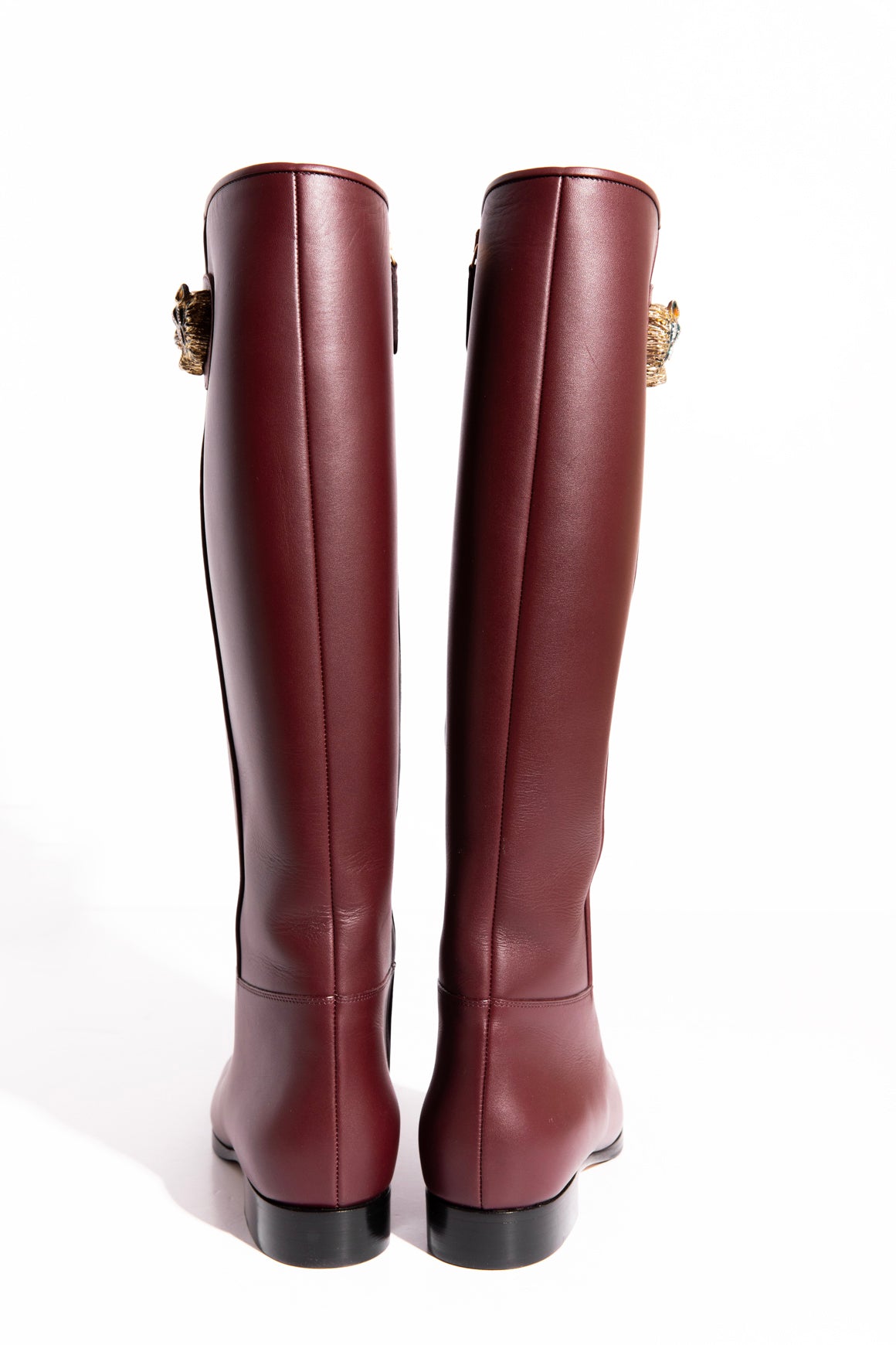 GUCCI Bordeaux Tiger Accent Leather Riding Boots (Sz. 39)
