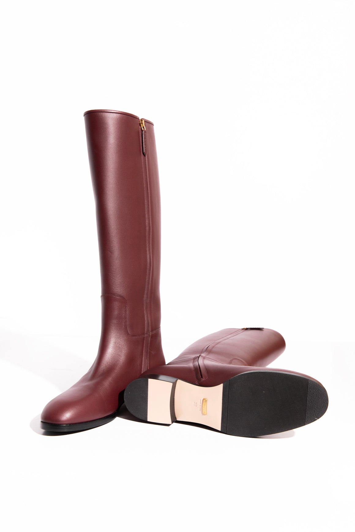 GUCCI Bordeaux Tiger Accent Leather Riding Boots (Sz. 39)