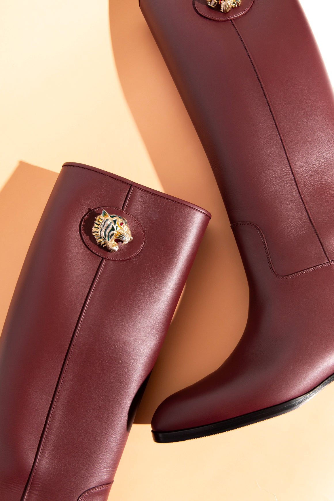 GUCCI Bordeaux Tiger Accent Leather Riding Boots (Sz. 39)