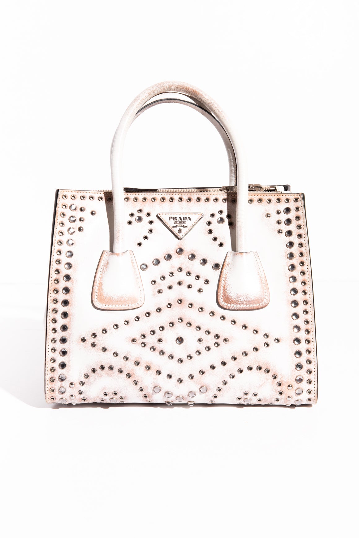 PRADA "Vitello Vintage" Studded Tote Bag