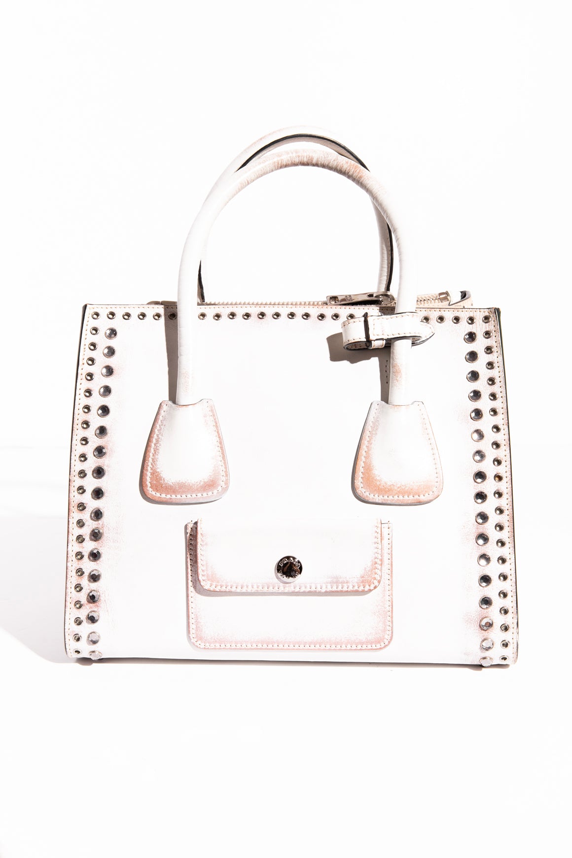 PRADA "Vitello Vintage" Studded Tote Bag