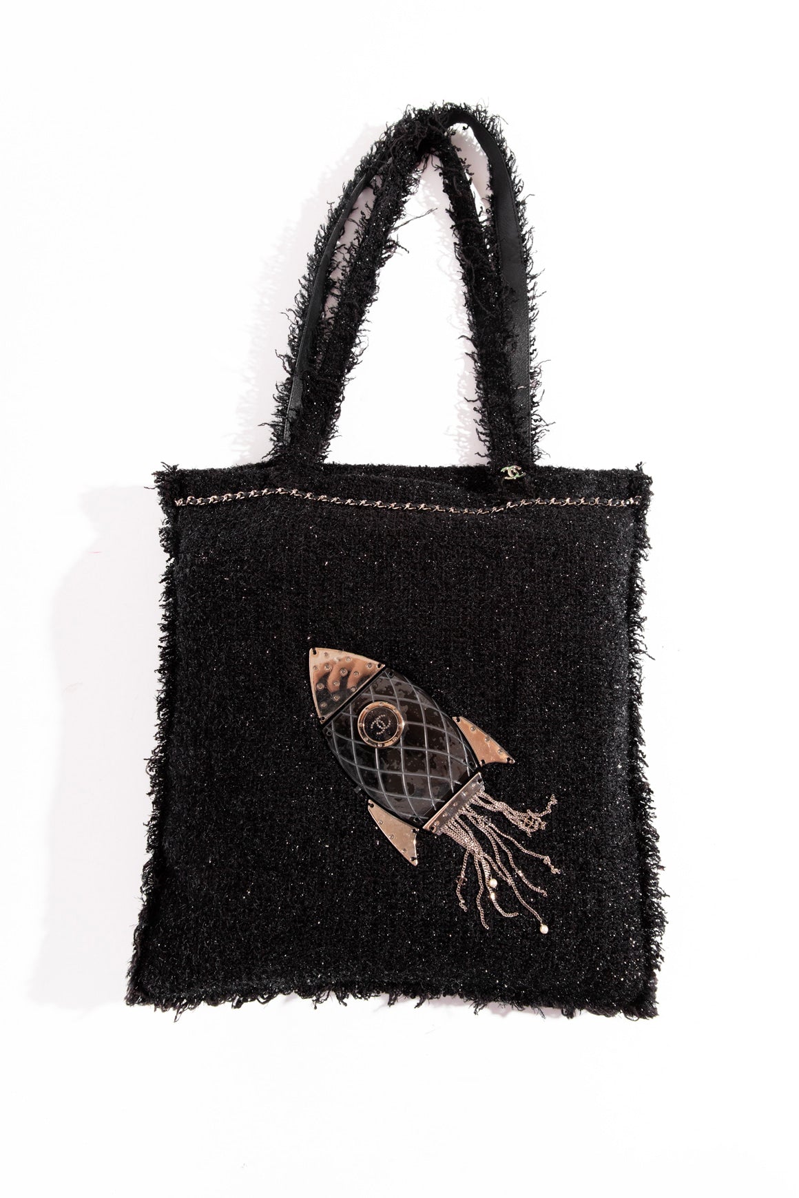 CHANEL Black Boucle Rocket Ship Tote