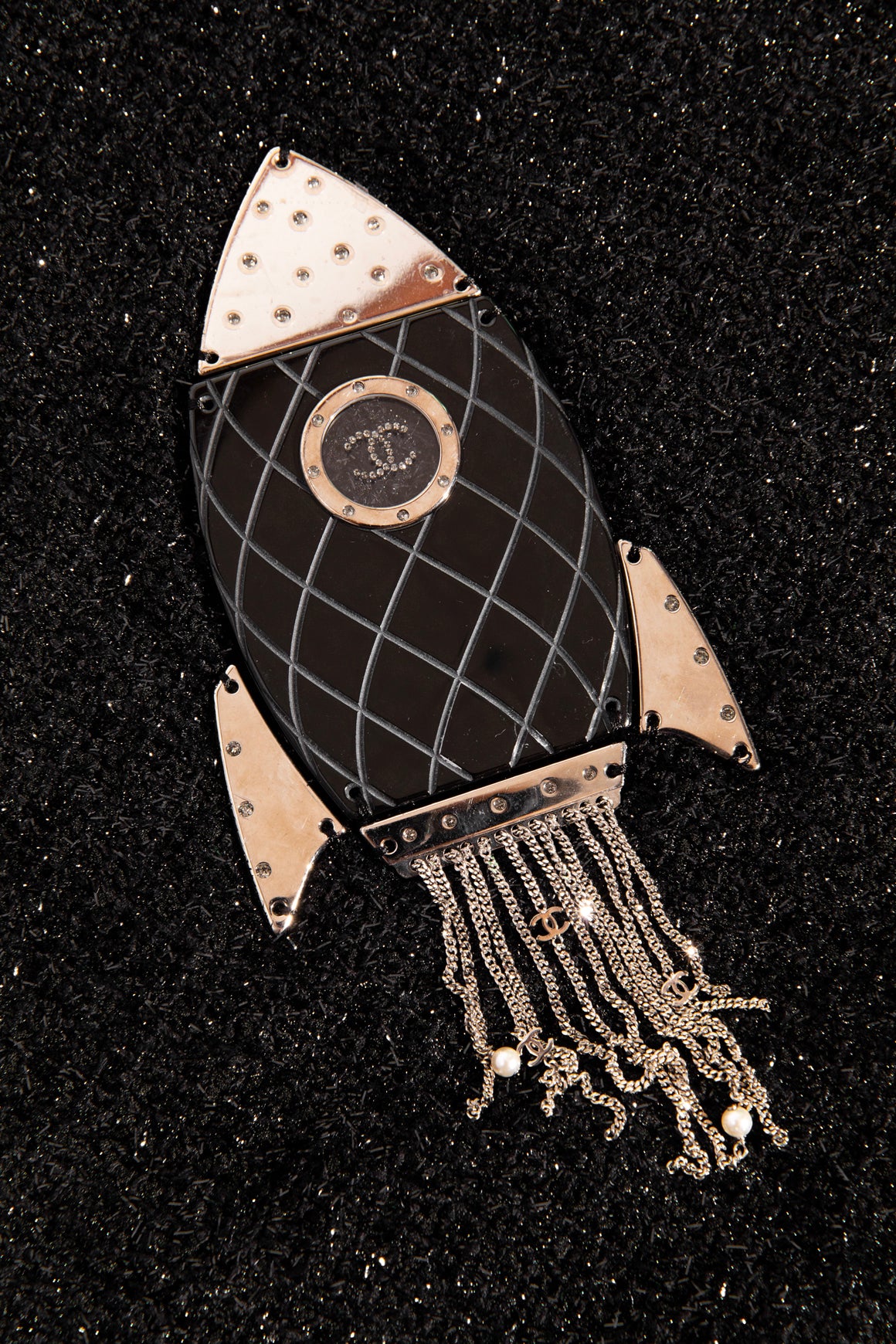 CHANEL Black Boucle Rocket Ship Tote
