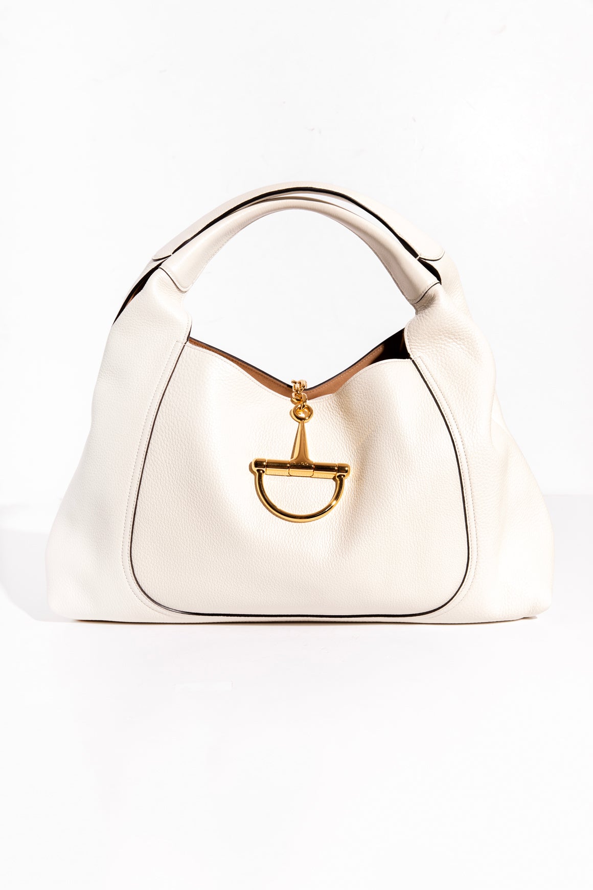 GUCCI White Leather Softbit Maxi Shoulder Bag