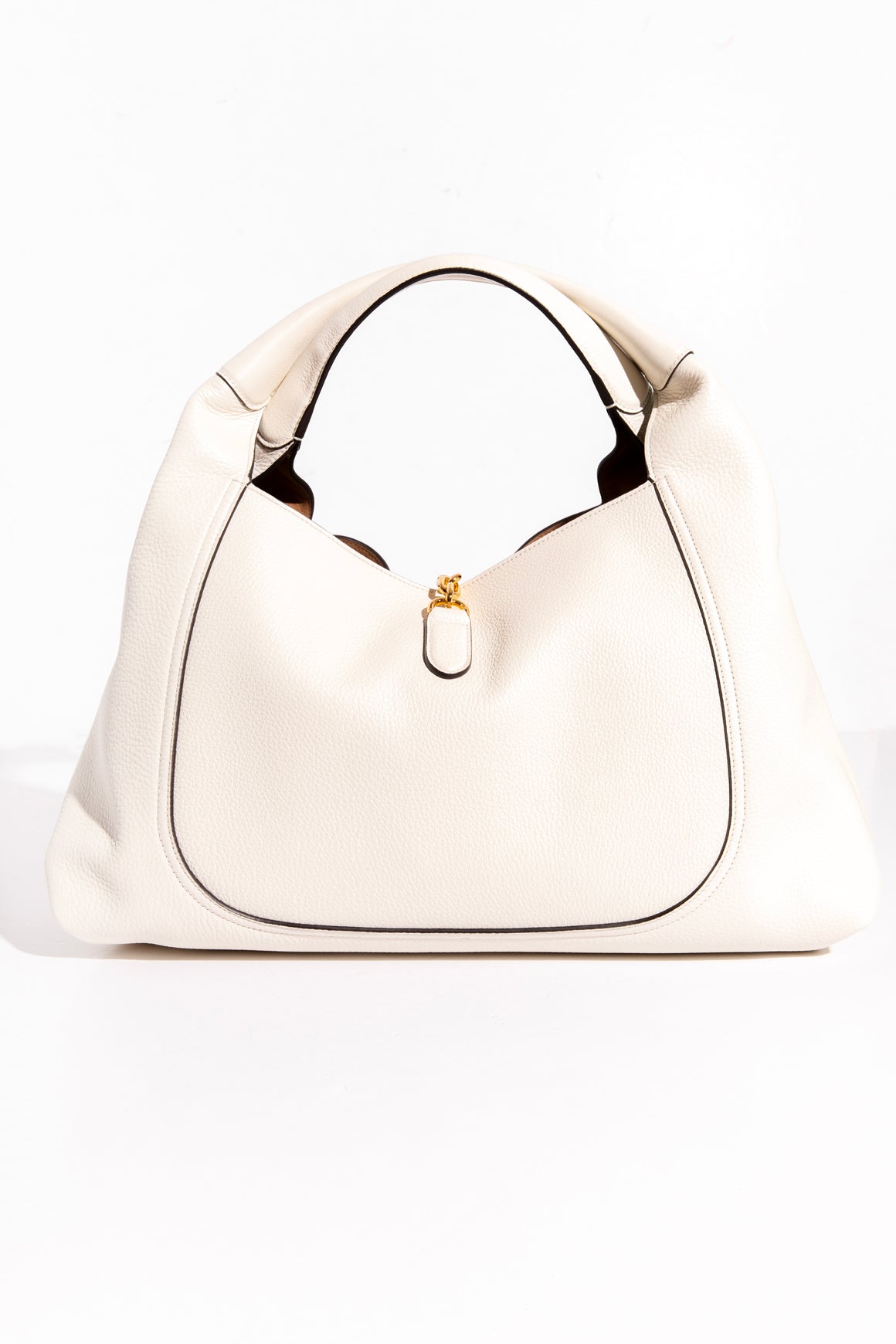 GUCCI White Leather Softbit Maxi Shoulder Bag