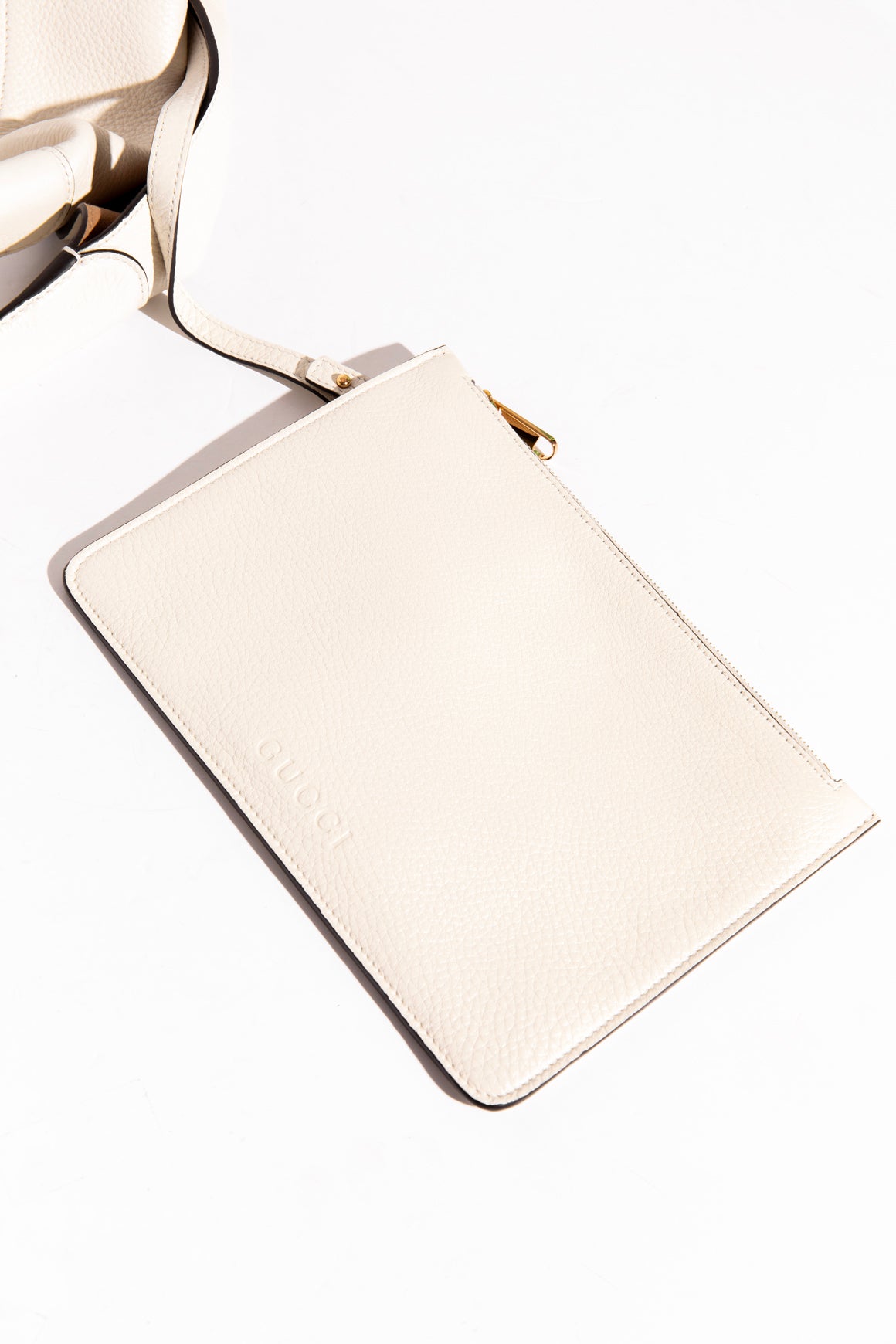 GUCCI White Leather Softbit Maxi Shoulder Bag