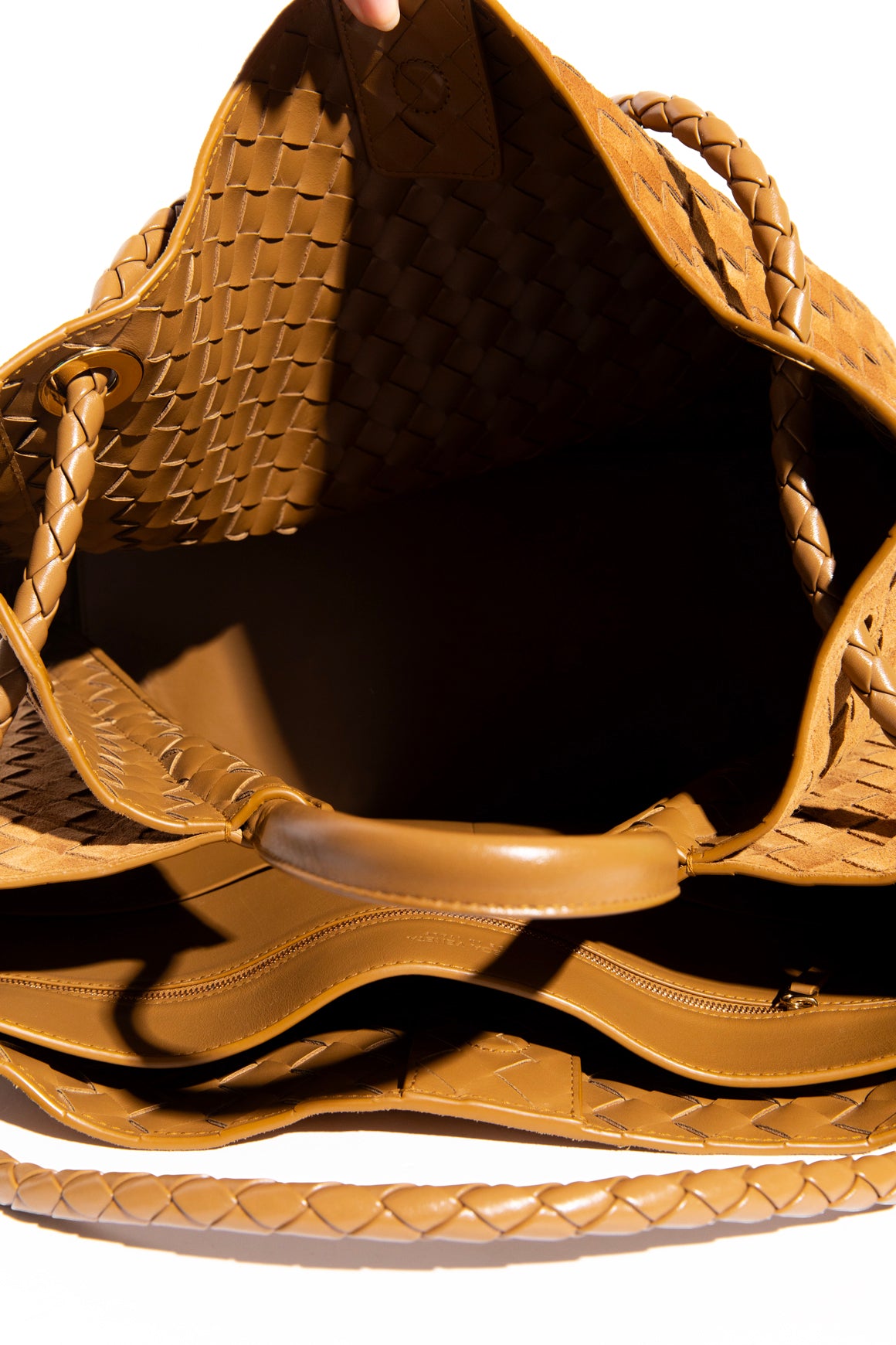 BOTTEGA VENETA Tan Suede Large Andiamo Shoulder Bag