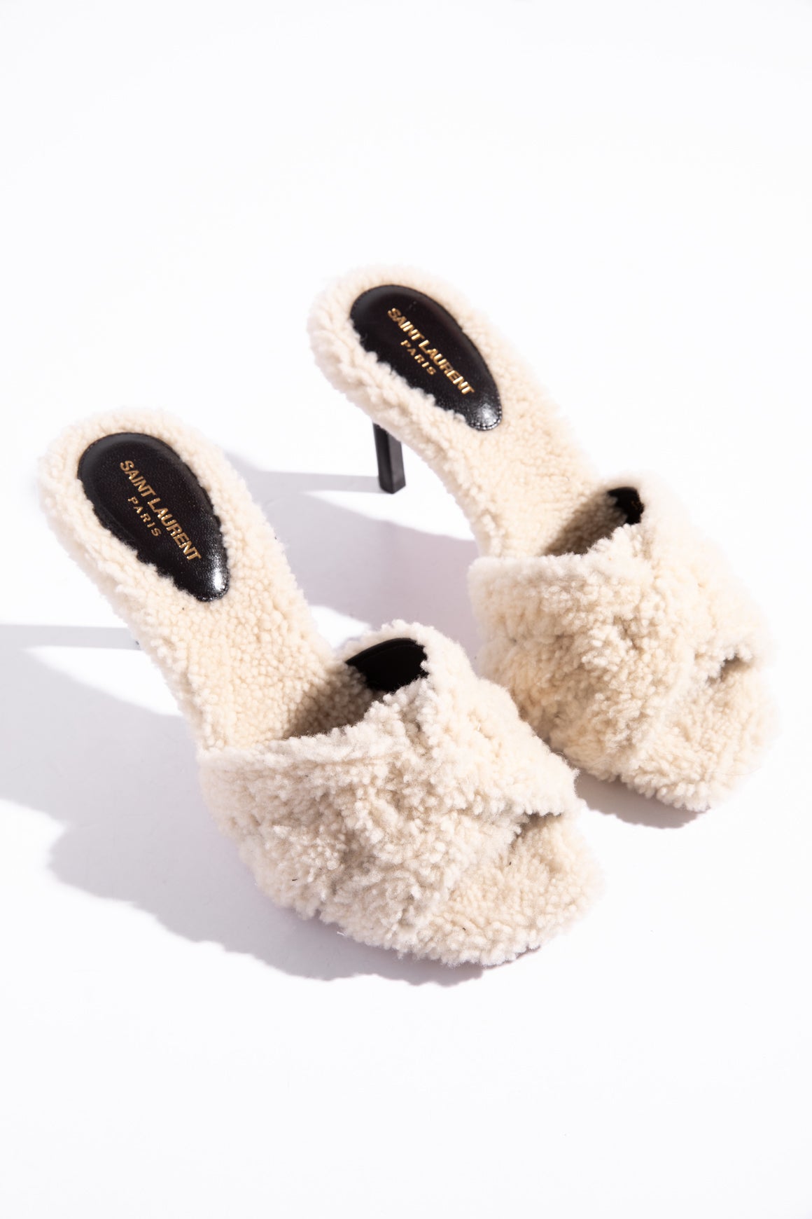 SAINT LAURENT Sherpa Heeled Mules (Sz. 37.5)