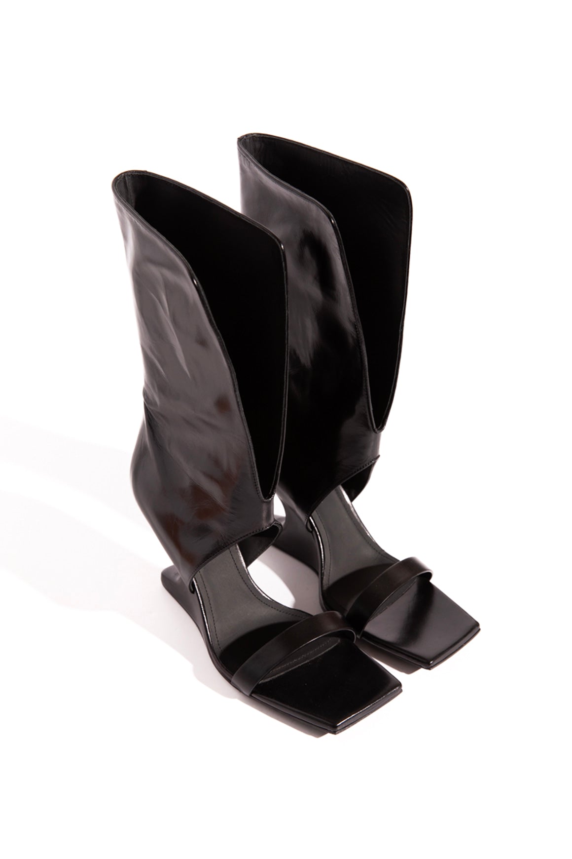 RICK OWENS Black Open Toe Wedge Boots (Sz. 37) | MOSS Consignment