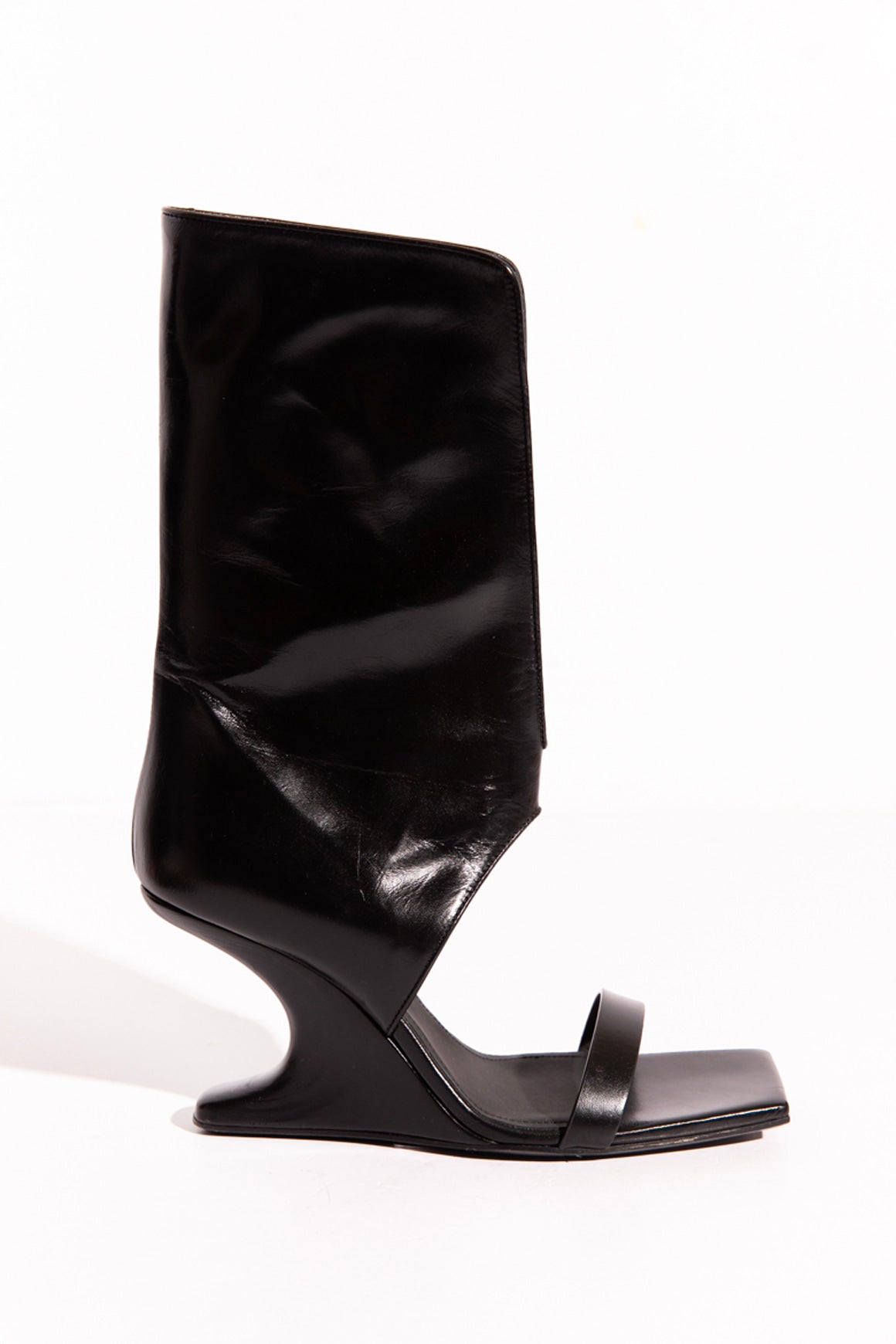 RICK OWENS Black Open Toe Wedge Boots (Sz. 37)