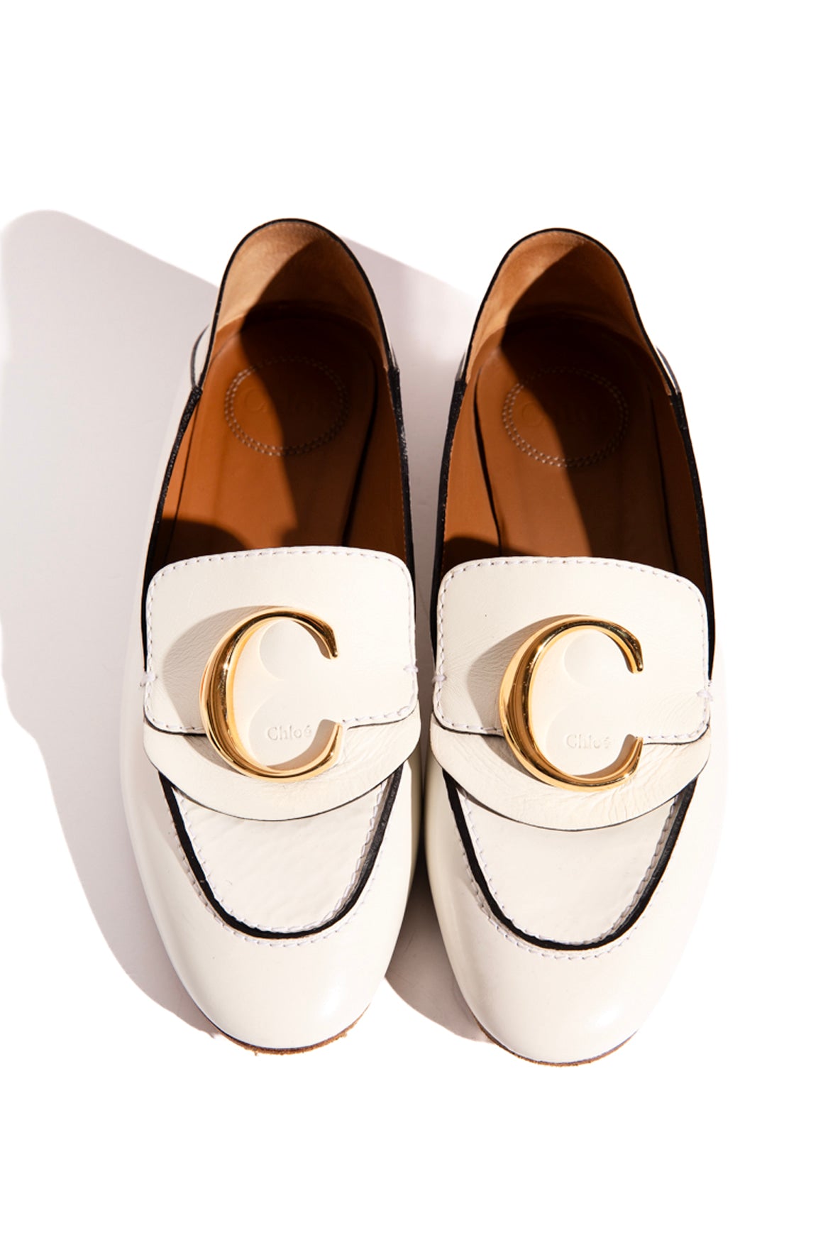 CHLOE Cream C Logo Loafers (Sz. 36)