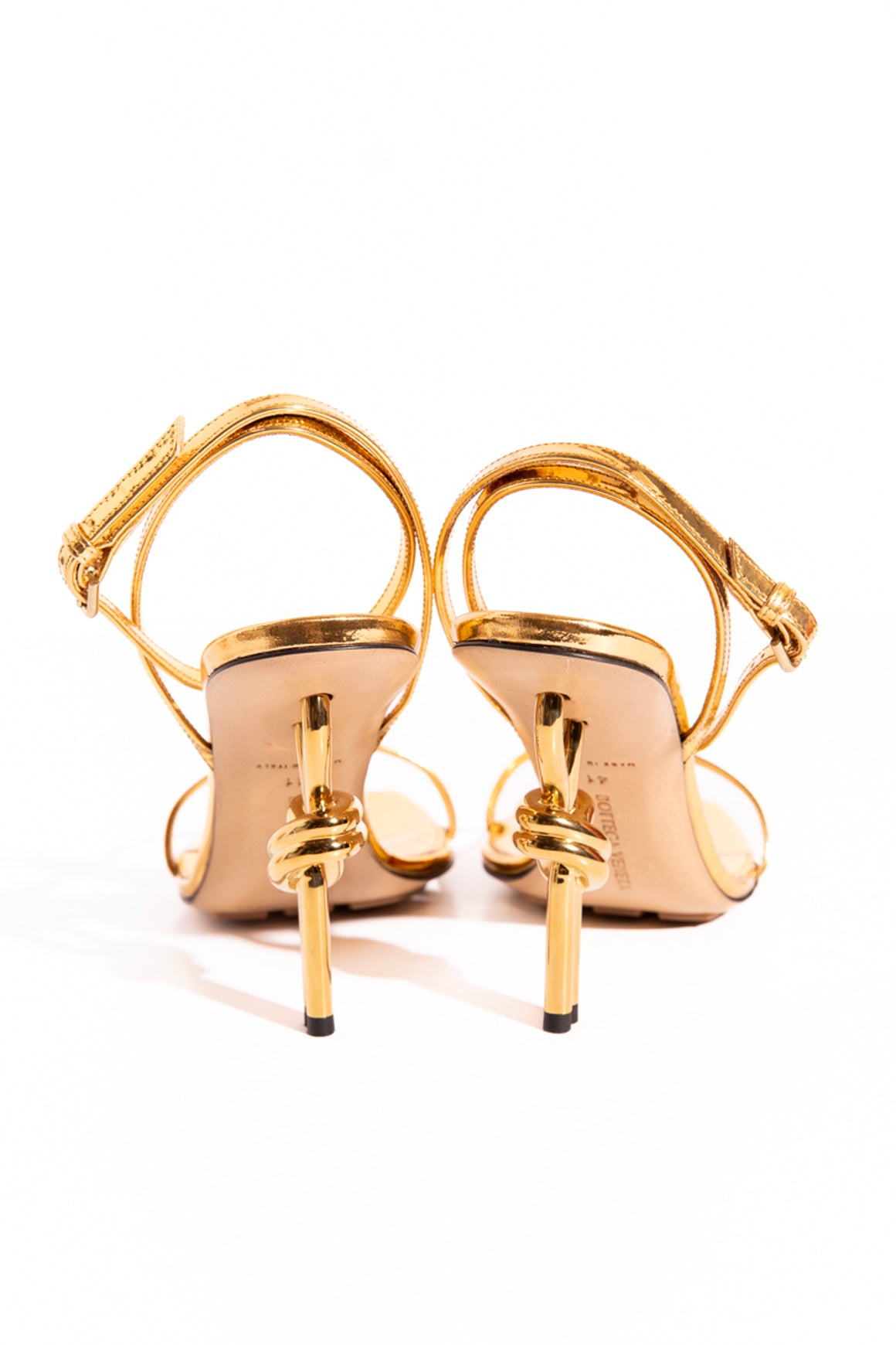 BOTTEGA VENETA Gold Knot Heeled Sandals (Sz. 41)