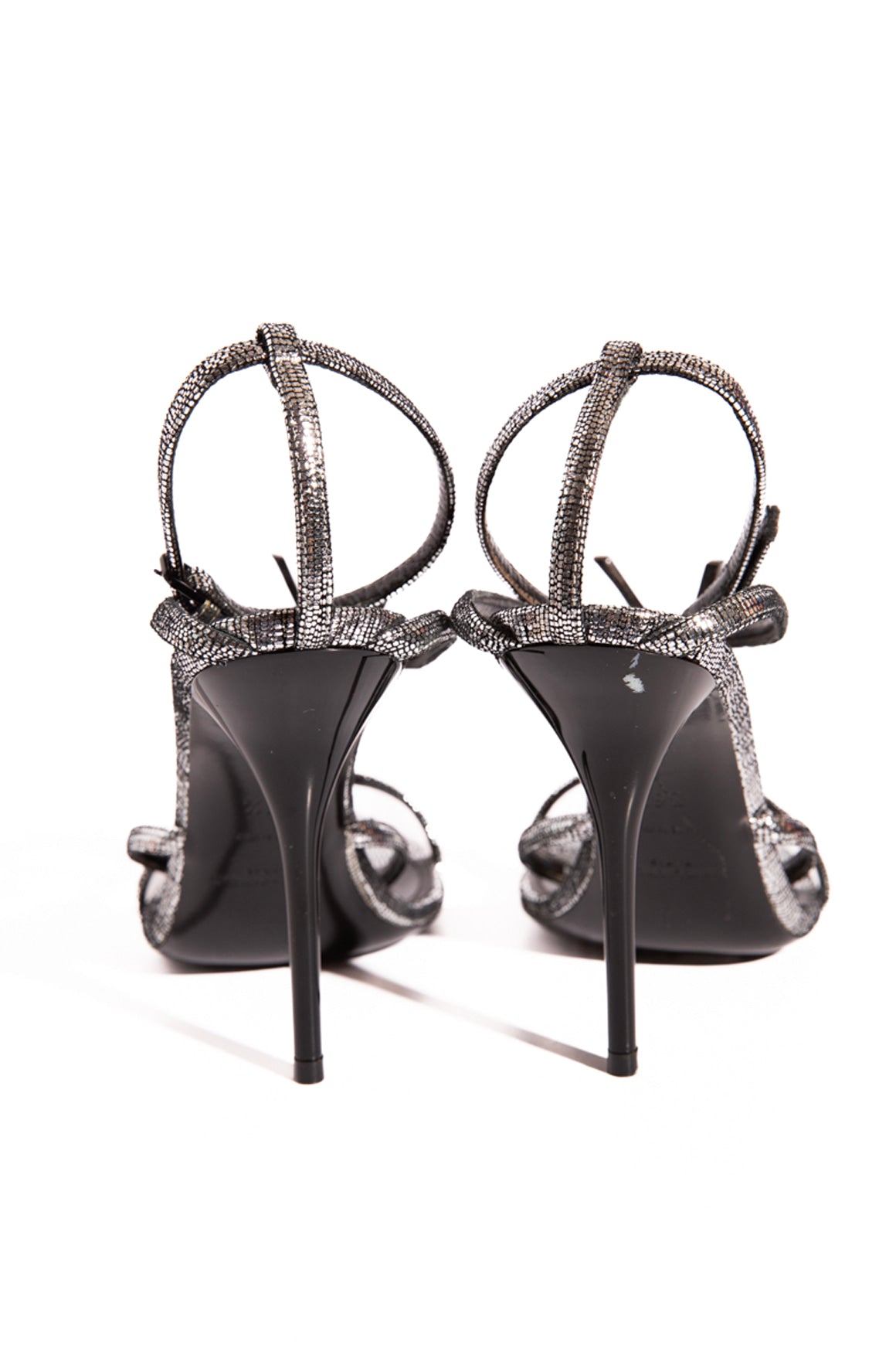 SAINT LAURENT Silver Cassandra Heels (Sz. 36.5)