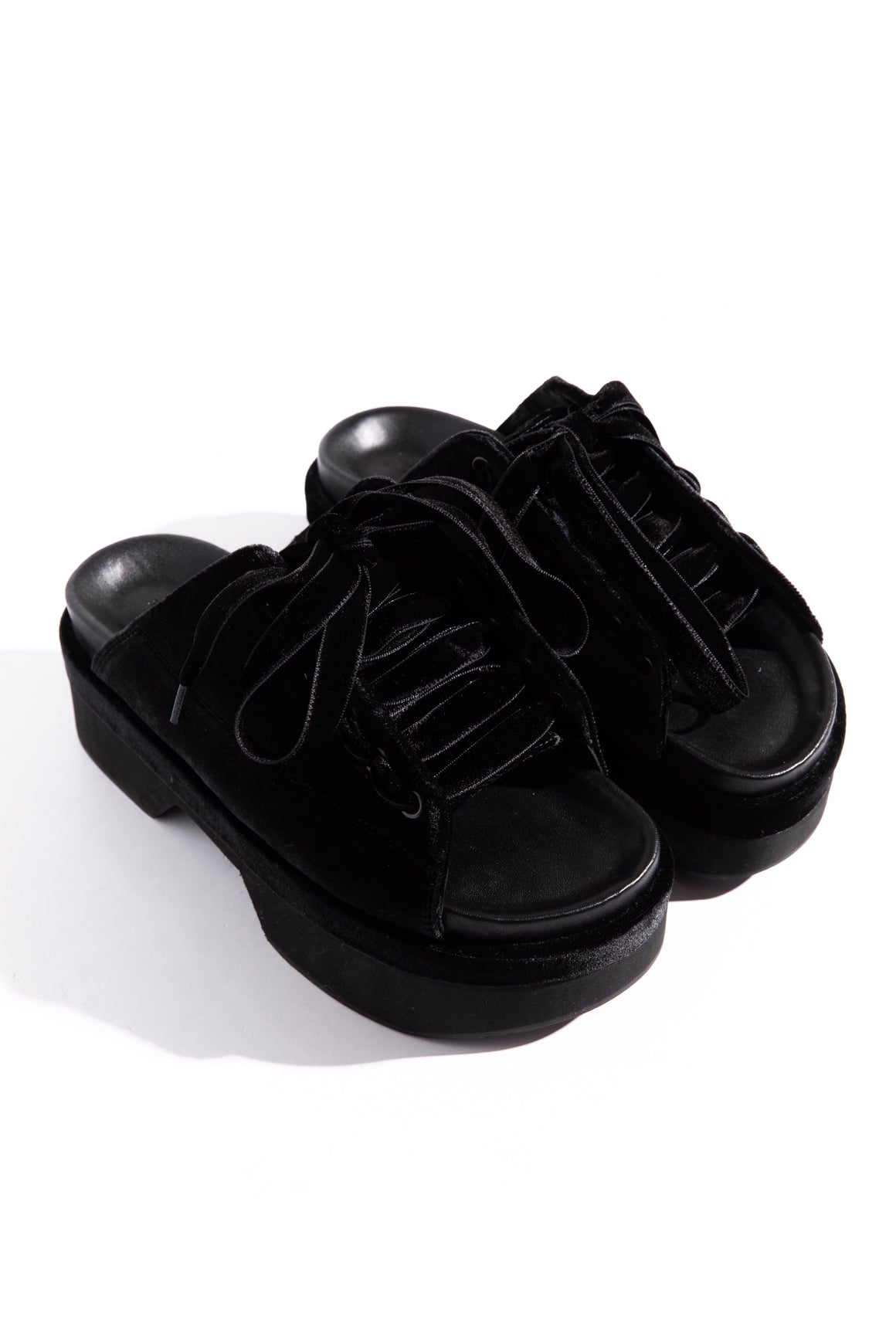 SIMONE ROCHA Black Velvet Lace-up Slides (Sz. 37)