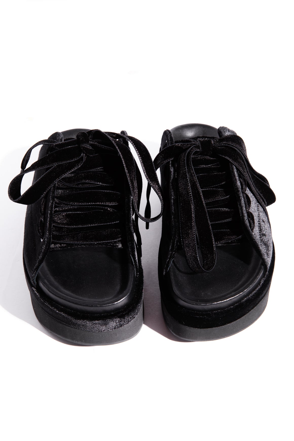 SIMONE ROCHA Black Velvet Lace-up Slides (Sz. 37)