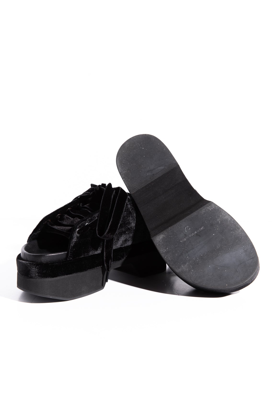 SIMONE ROCHA Black Velvet Lace-up Slides (Sz. 37)