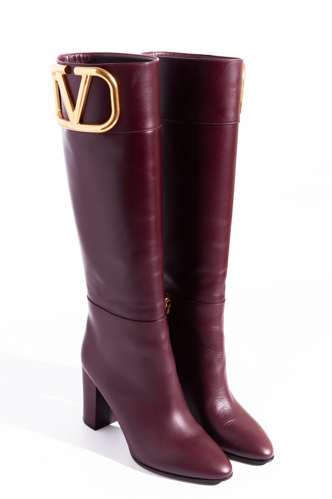 VALENTINO Maroon "Supervee" Knee High Boots (Sz. 38)