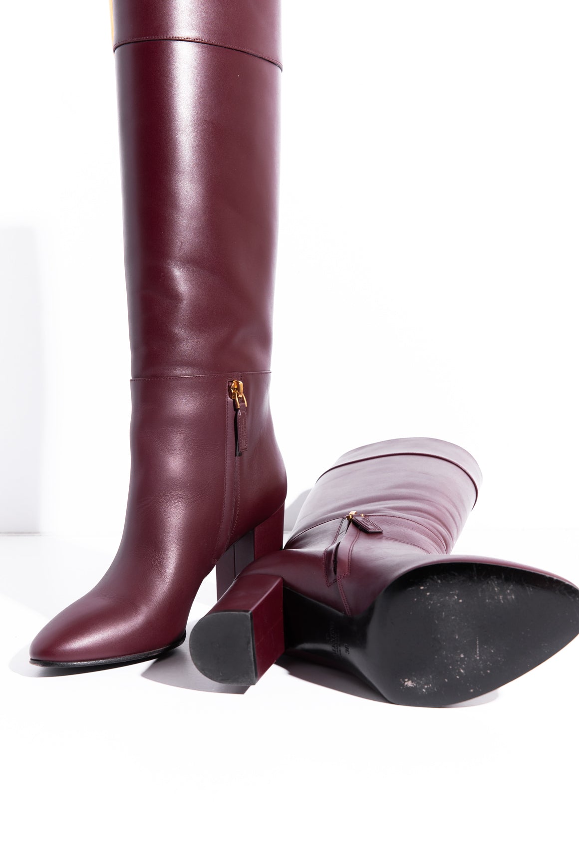 VALENTINO Maroon "Supervee" Knee High Boots (Sz. 38)