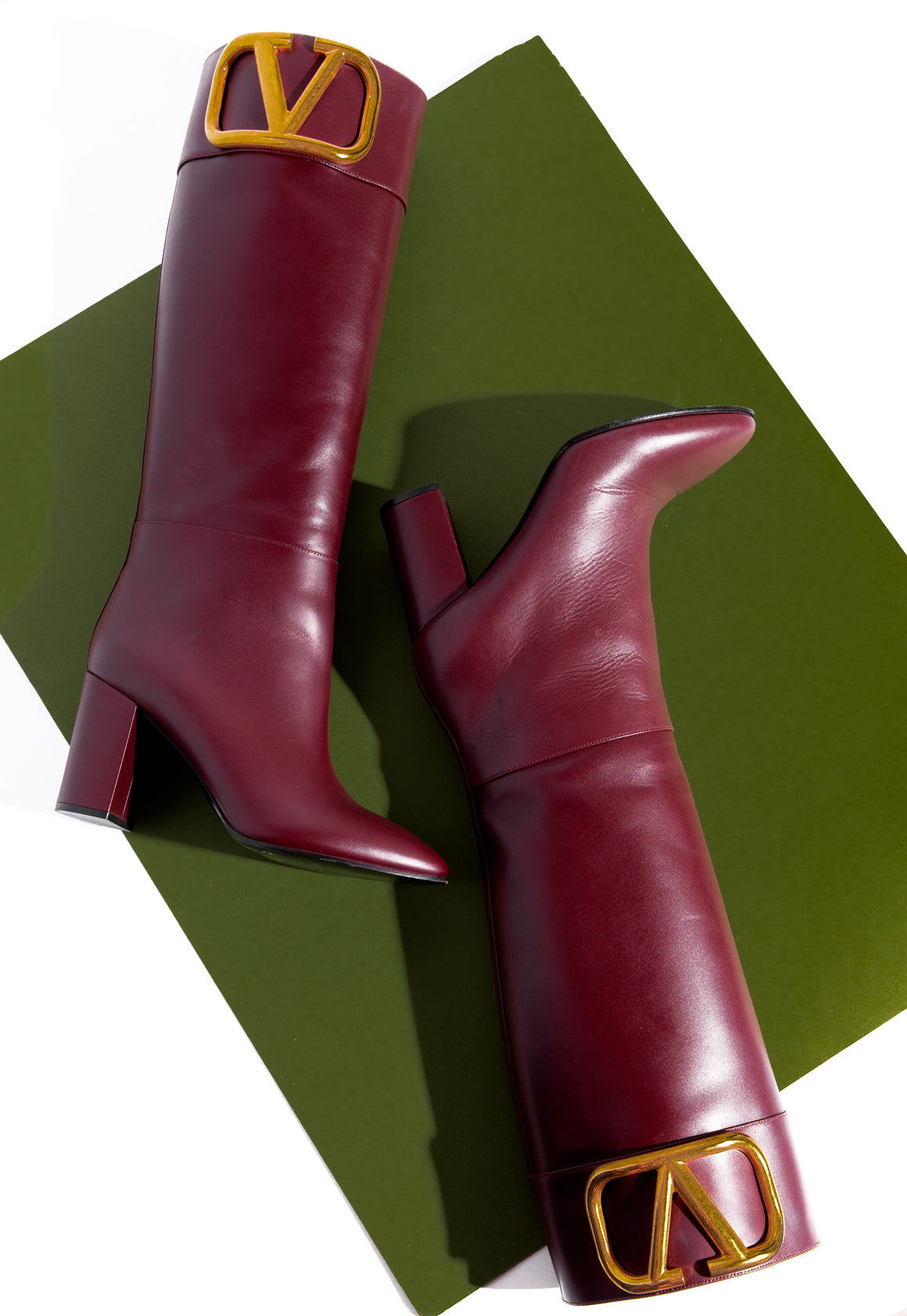 VALENTINO Maroon "Supervee" Knee High Boots (Sz. 38)