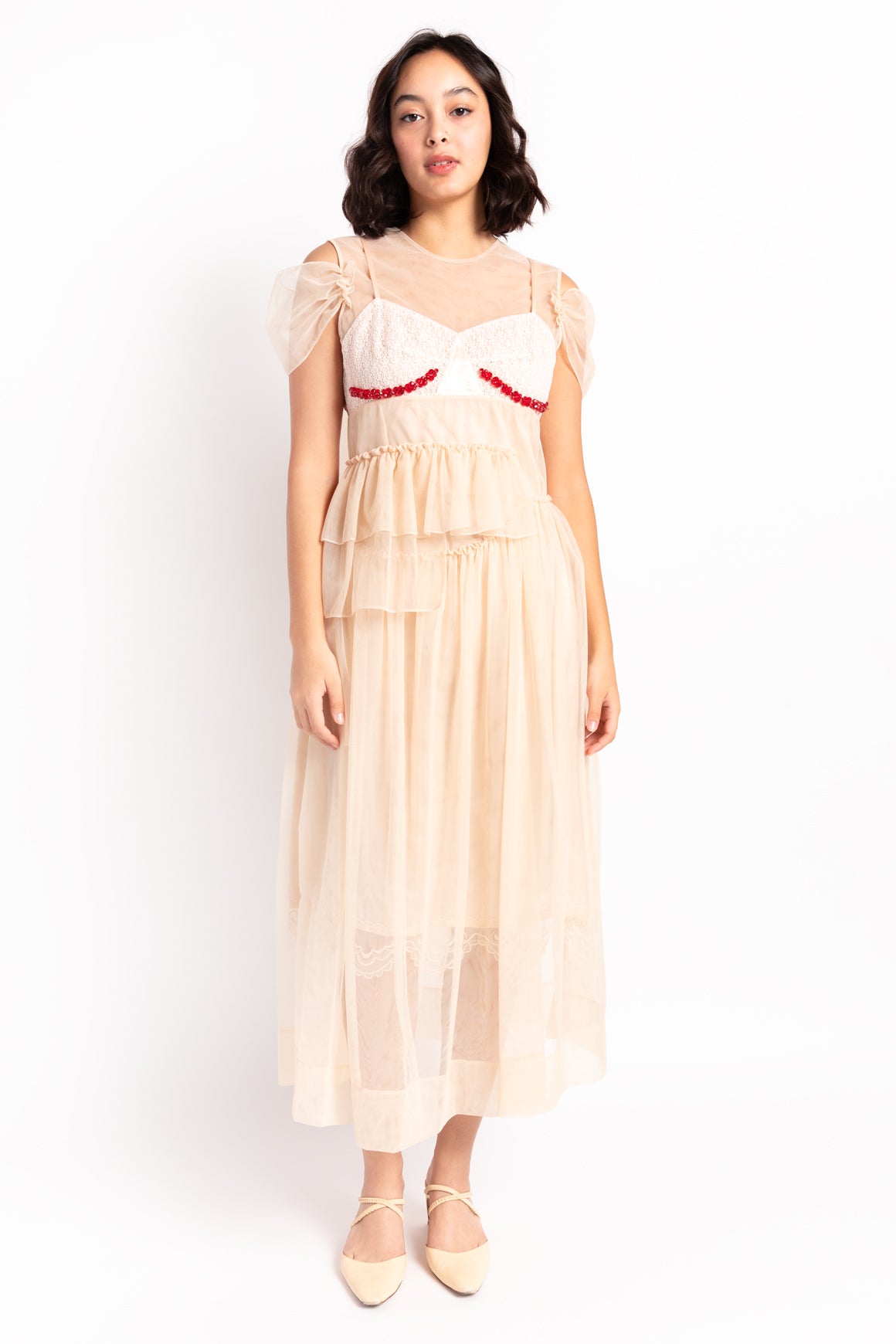 SIMONE ROCHA Nude Tulle Midi Dress