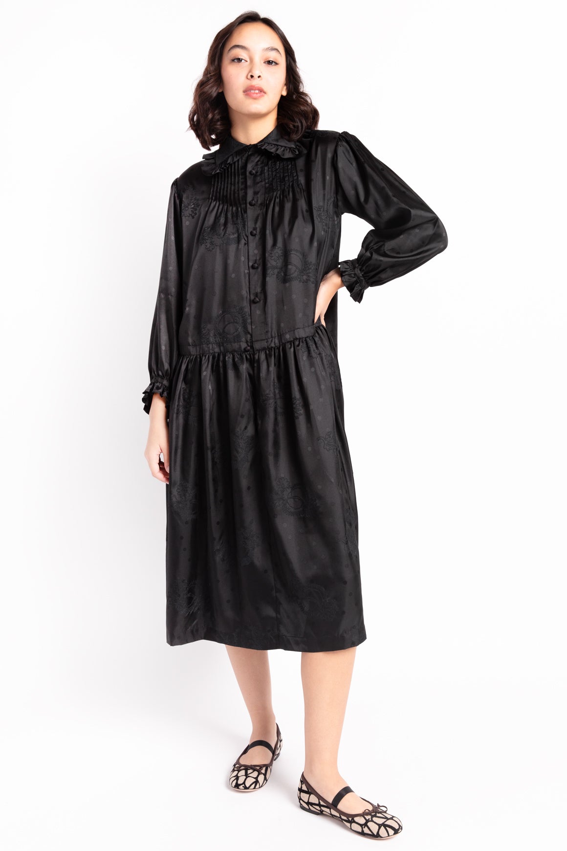 COMME DES GARCONS Black Embroidered Midi Dress