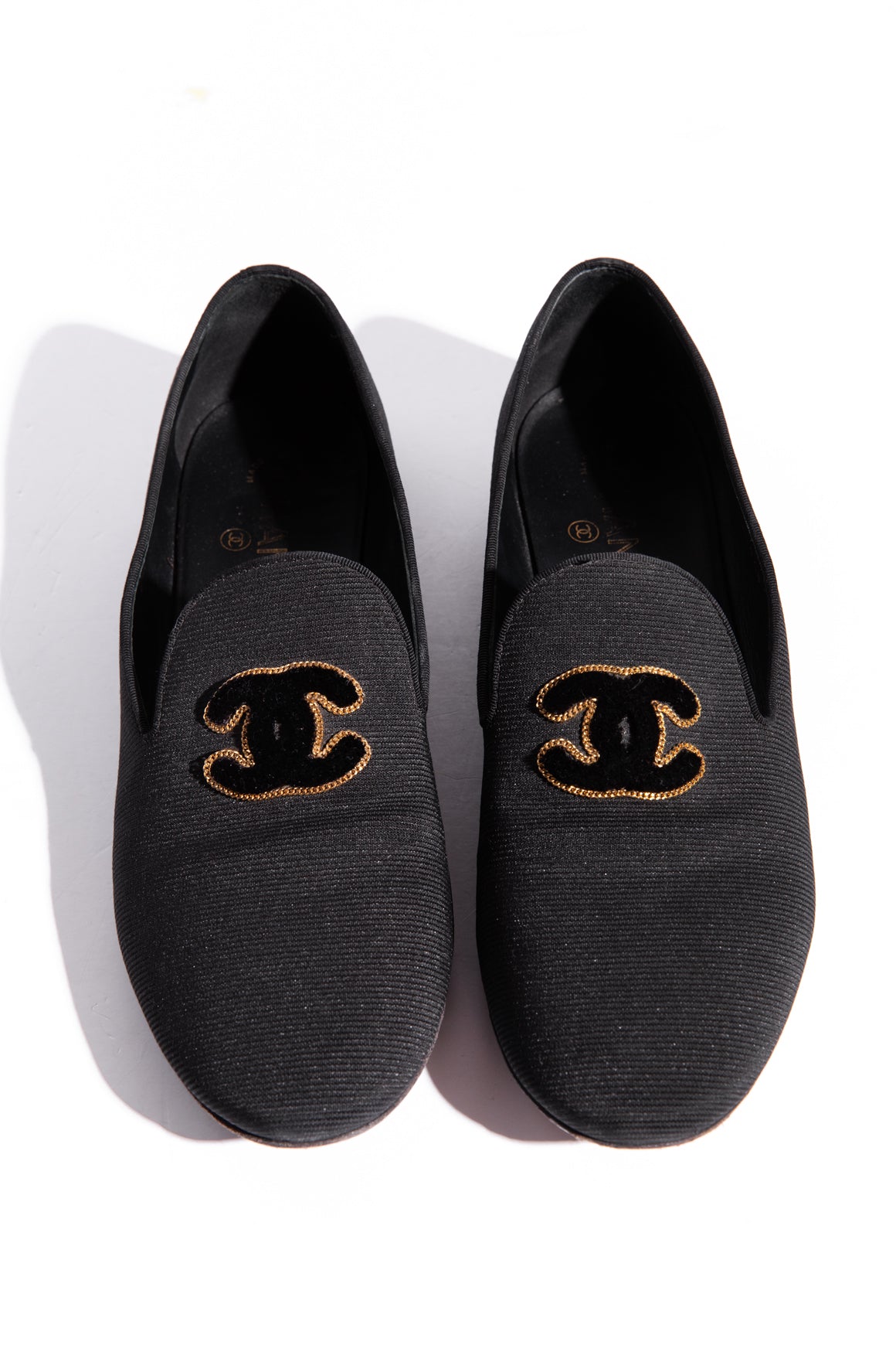 CHANEL Black Canvas Loafers (Sz. 40.5)