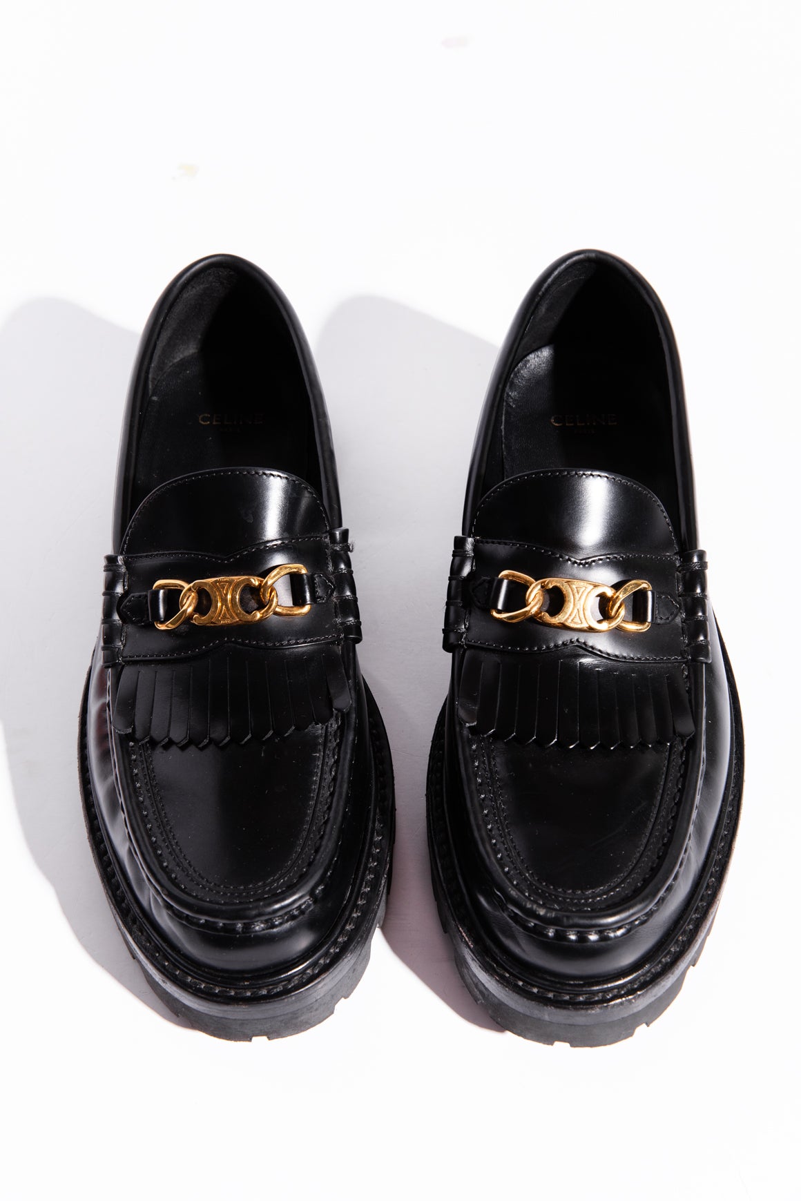 CELINE Black Leather "Margaret" Loafers (Sz. 39.5)