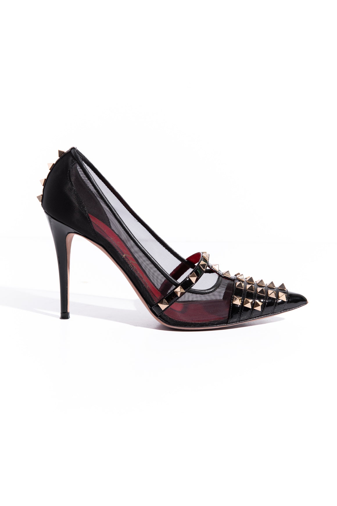 VALENTINO Black Mesh Rockstud Pumps (Sz. 39.5)