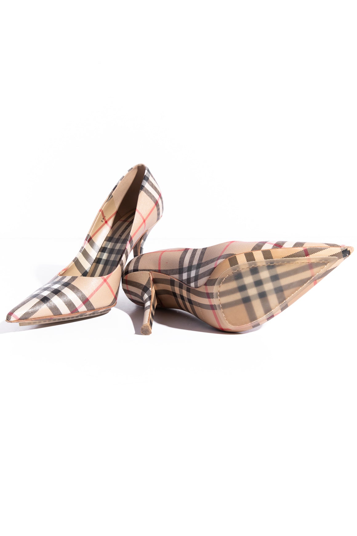 BURBERRY Plaid Leather Pumps (Sz. 39.5)