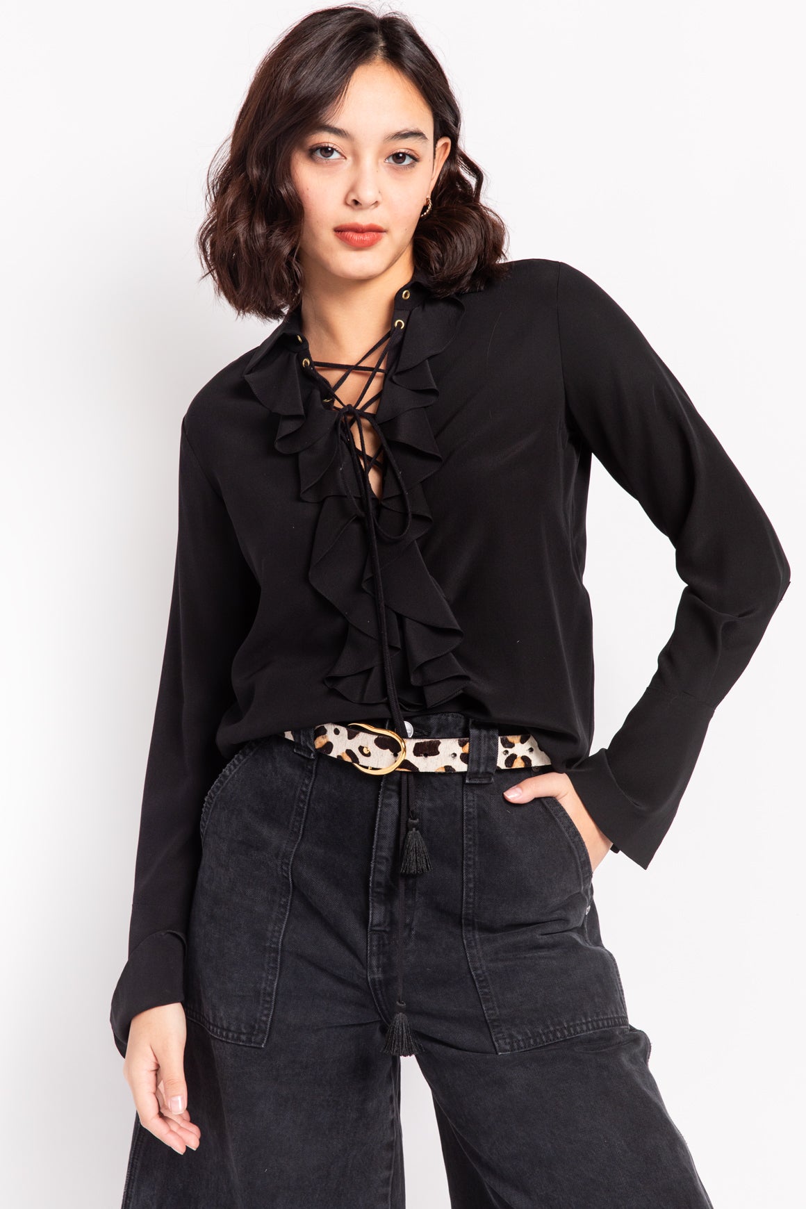 CHLOE Black Ruffle Blouse