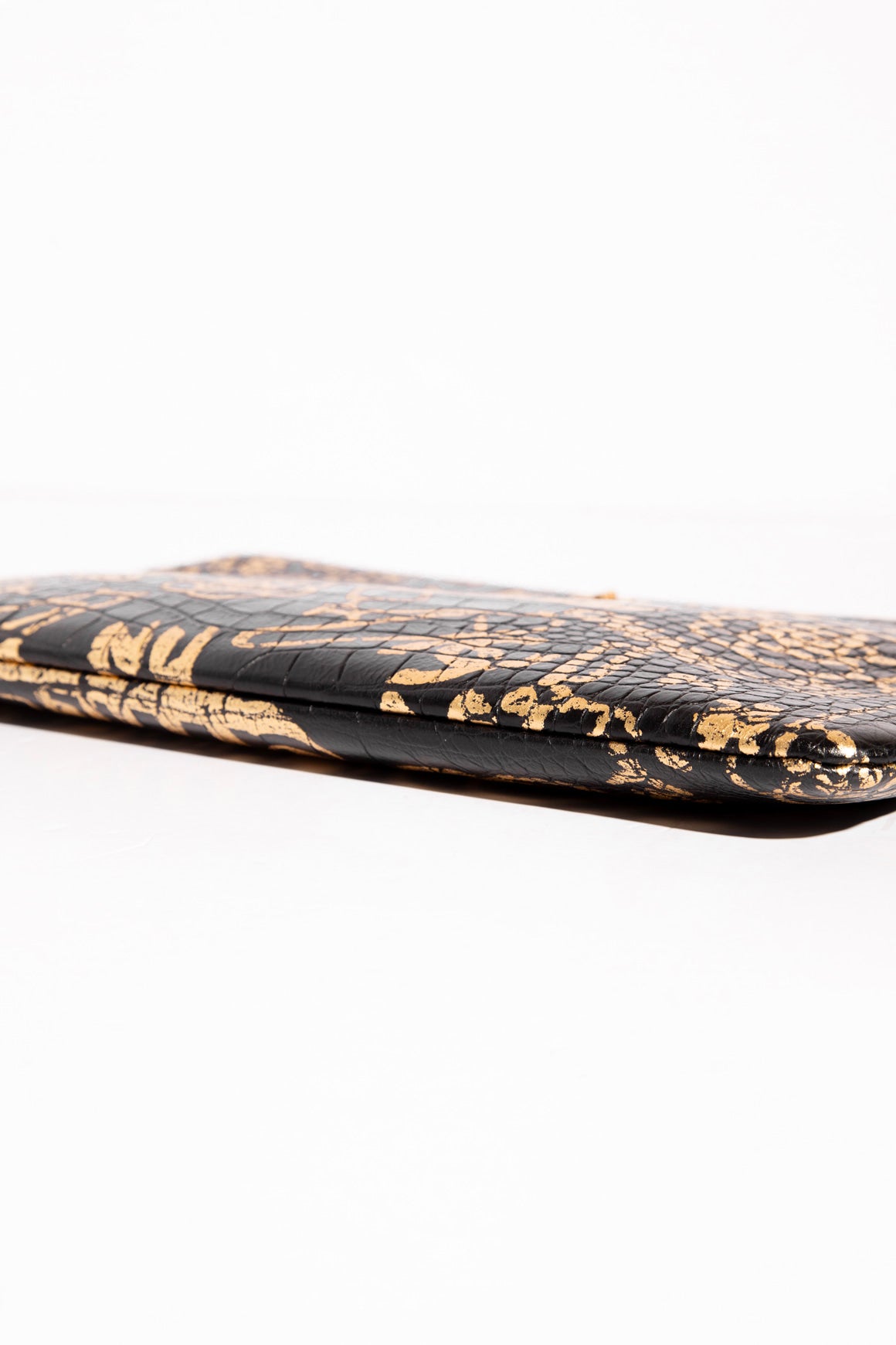 CHANEL 2019 Black & Gold Graffiti 2.55 O Case Clutch