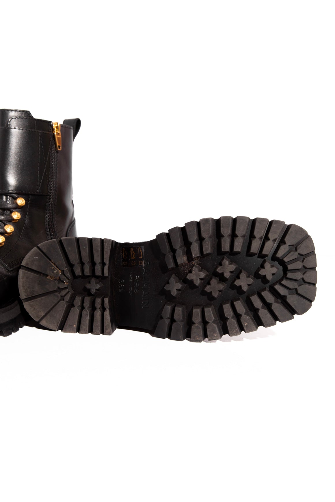 BALMAIN Black Leather Gold Button Lace Up Combat Boots (Sz. 38.5)